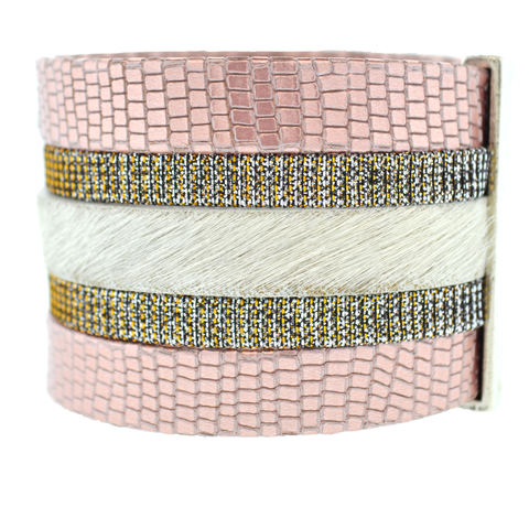 Gold Shimmer Leather Namibia Cuff with Khaki Hide
