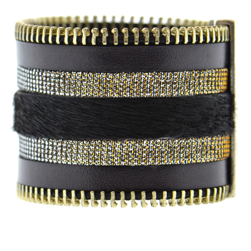 Black Zip Leather Namibia Cuff with Black Hide