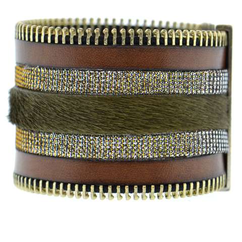 Charcoal Shimmer Leather Namibia Cuff with Studs & Gray Hide