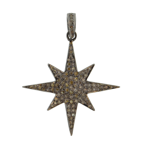 Diamond 8 Point Starburst Charm in Oxidized Sterling Silver
