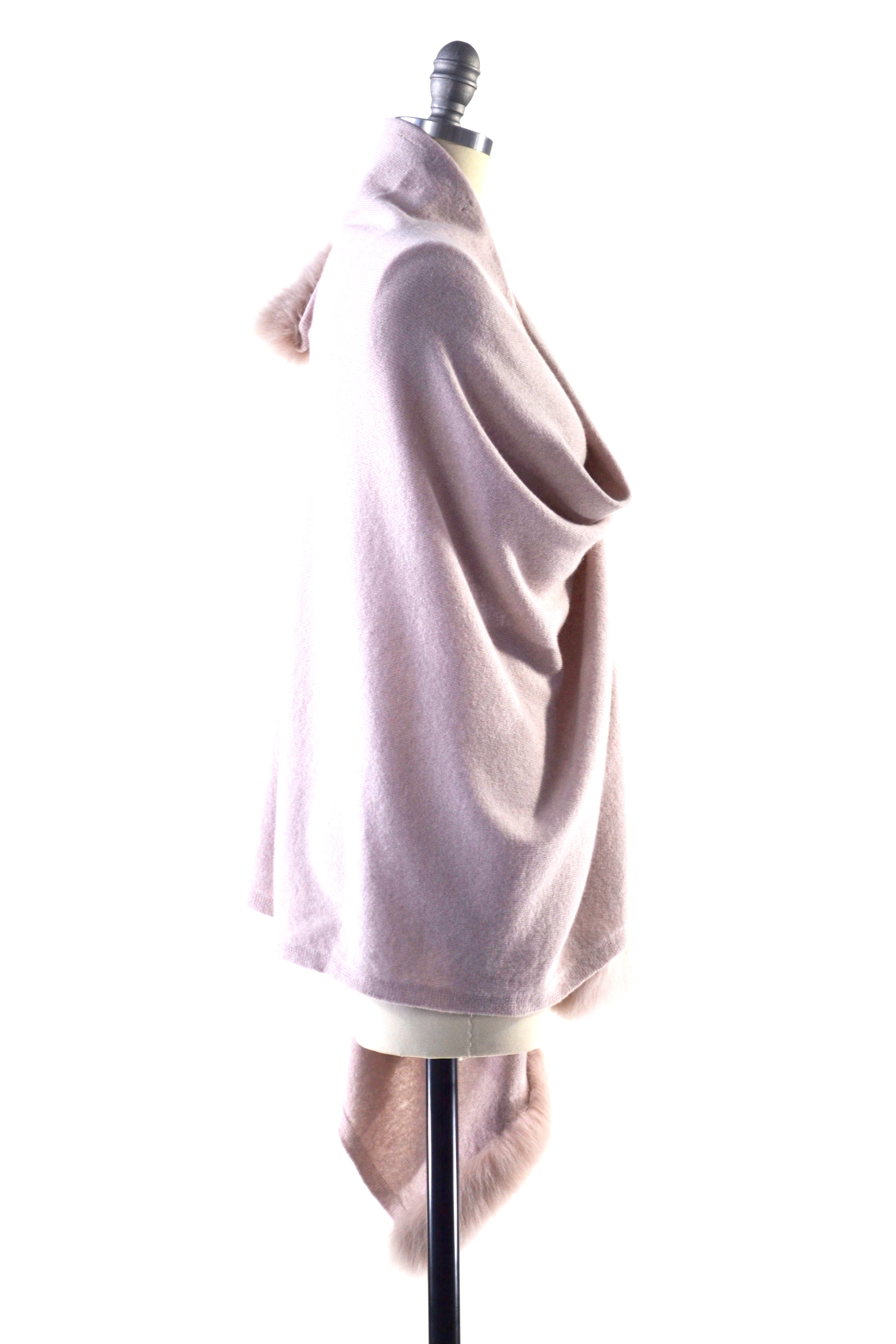 Cashmere Shawl with Double Fox Fur Trim in Blush