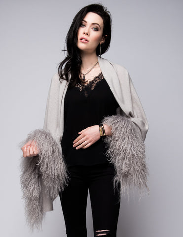 Cashmere Bolero with Leather Piping in Shell