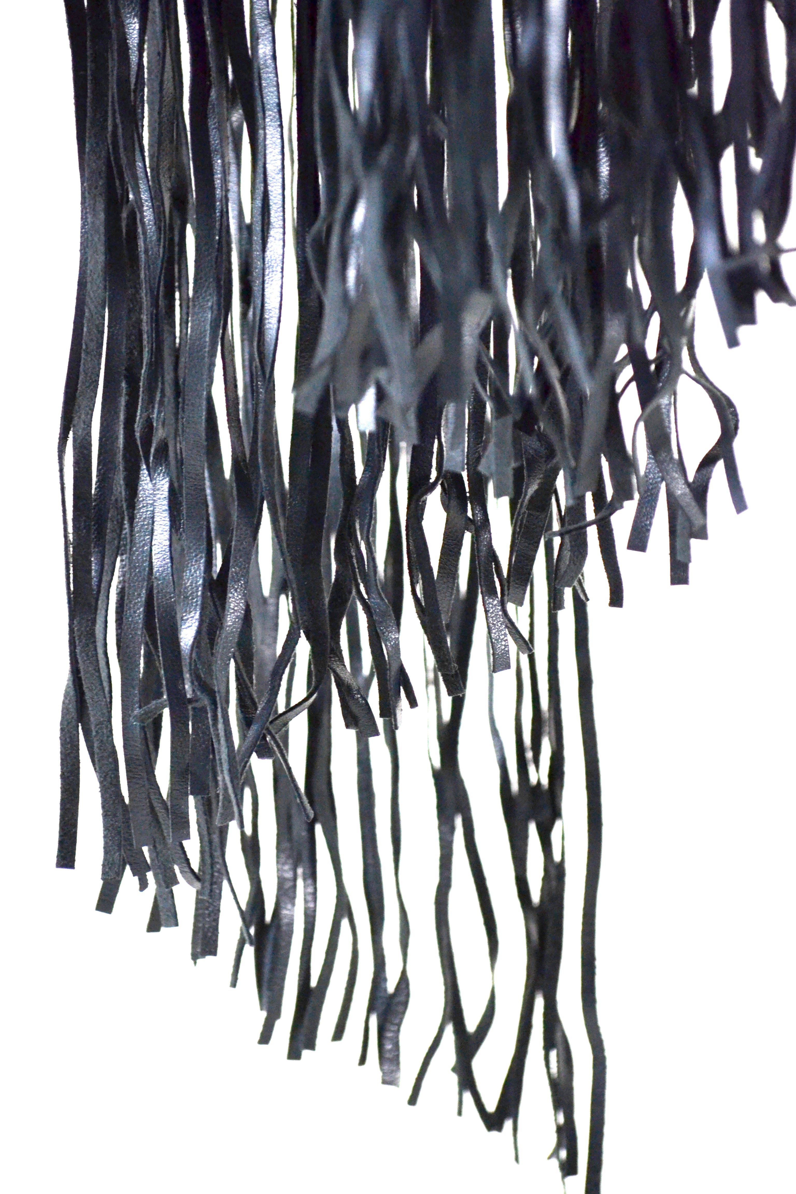 Cashmere Shawl with Double Leather Fringe in Charcoal