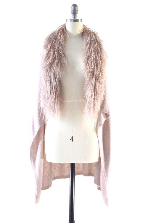 Cashmere Gilet/Vest with Curly Tibetan Sheep Fur in Blush
