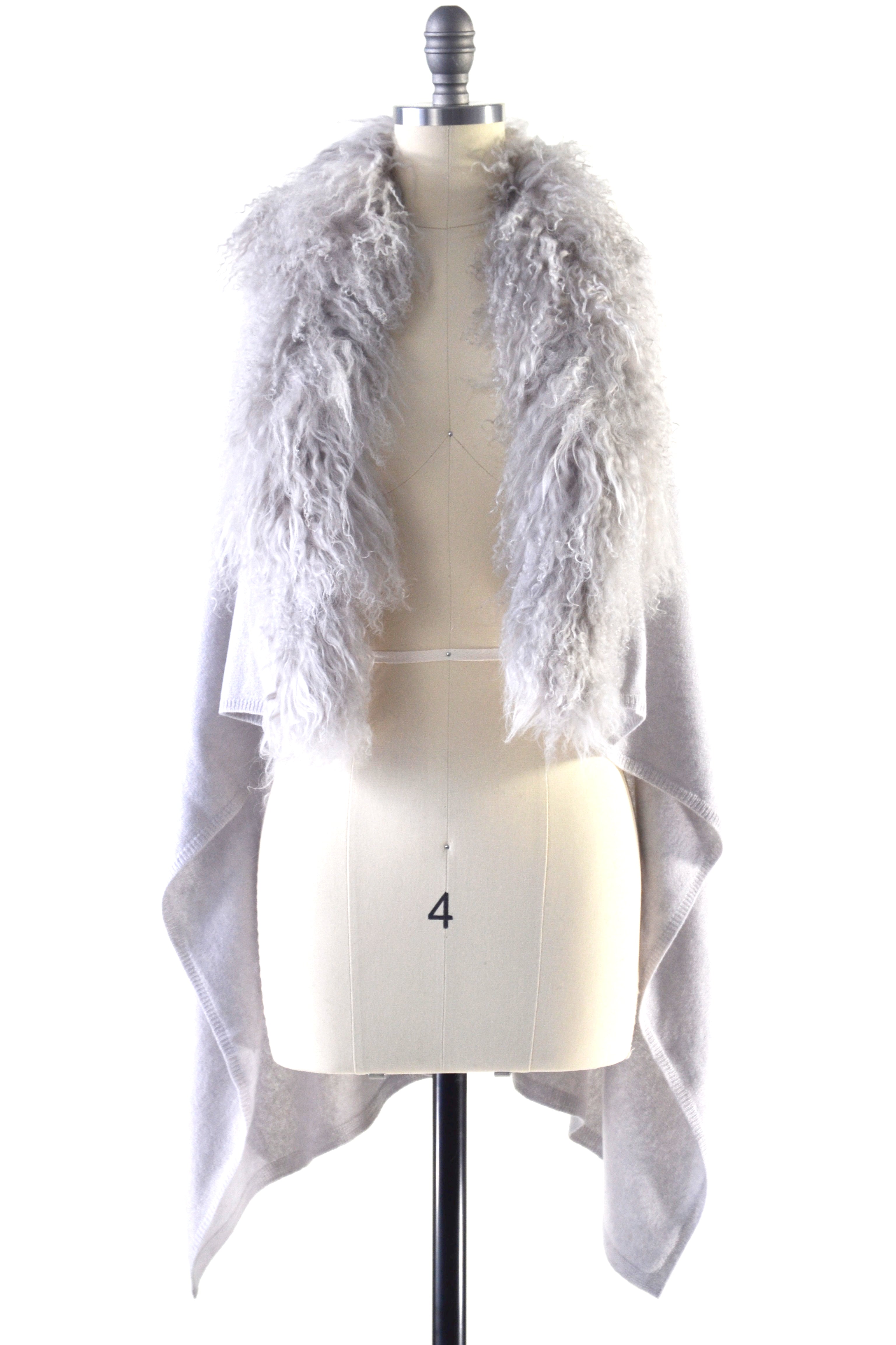 Cashmere Gilet/Vest with Curly Tibetan Sheep Fur in Dove Gray