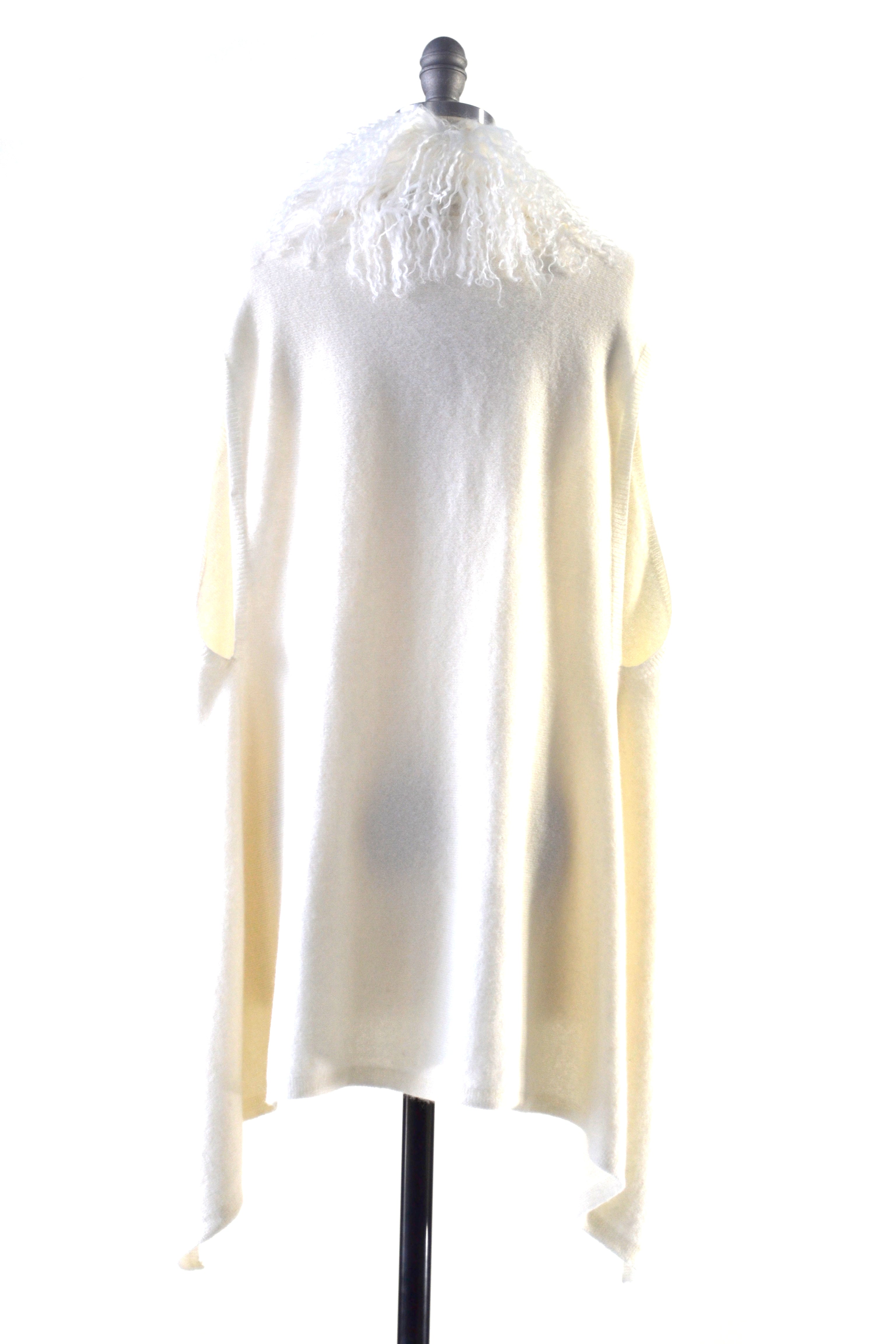 Cashmere Gilet/Vest with Curly Tibetan Sheep Fur in Vanilla