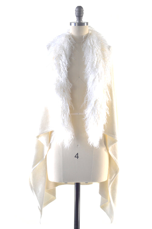 Cashmere Gilet/Vest with Curly Tibetan Sheep Fur in Vanilla