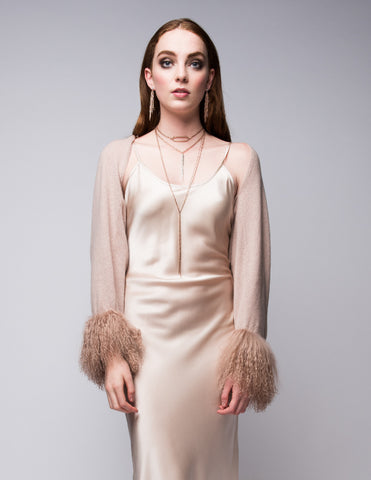 Cashmere Bolero with Fox & Crystals in Ivory