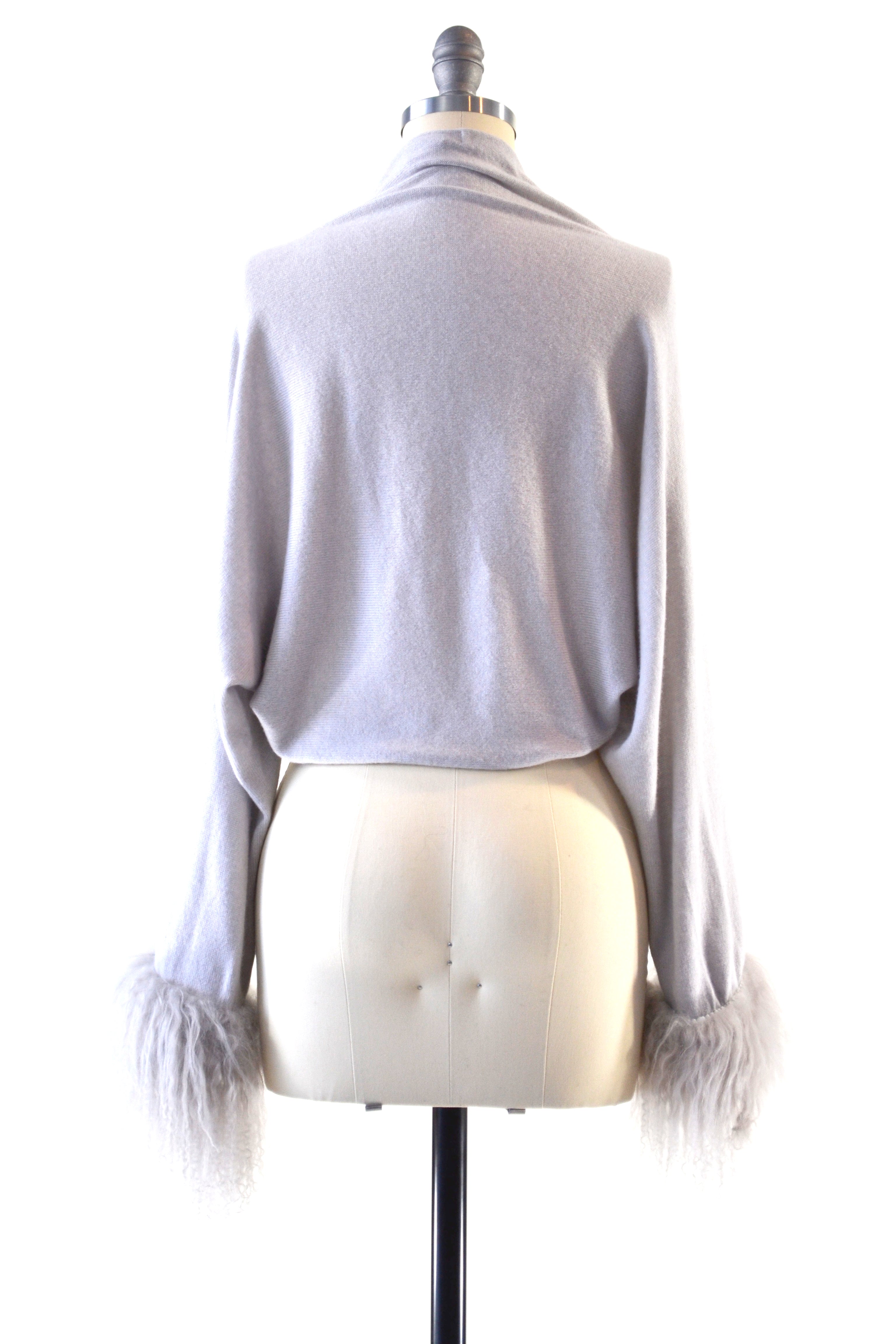 Cashmere Shrug with Curly Tibetan Sheep Fur in Dove Gray