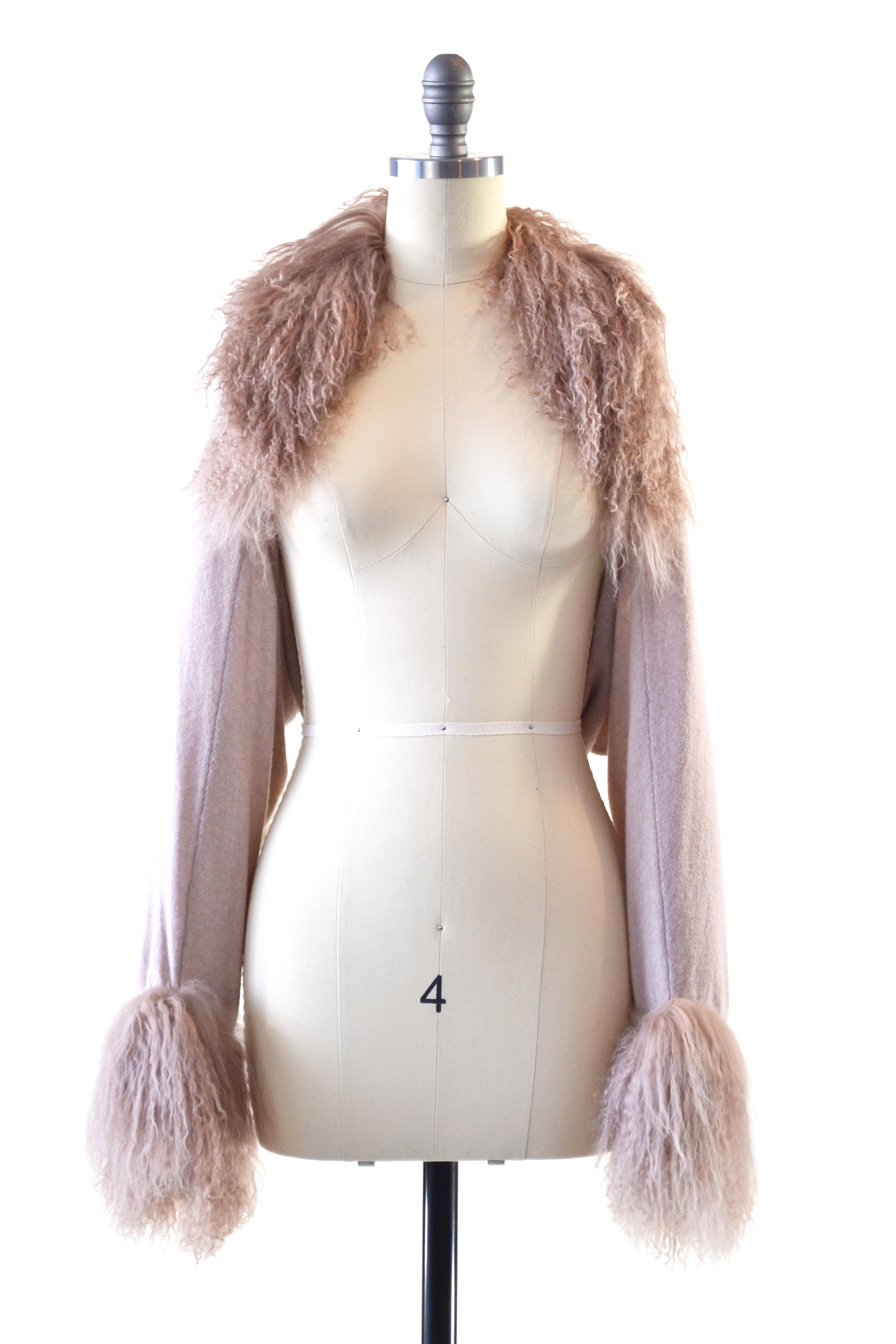 Cashmere Shrug with Double Curly Tibetan Sheep Fur in Blush