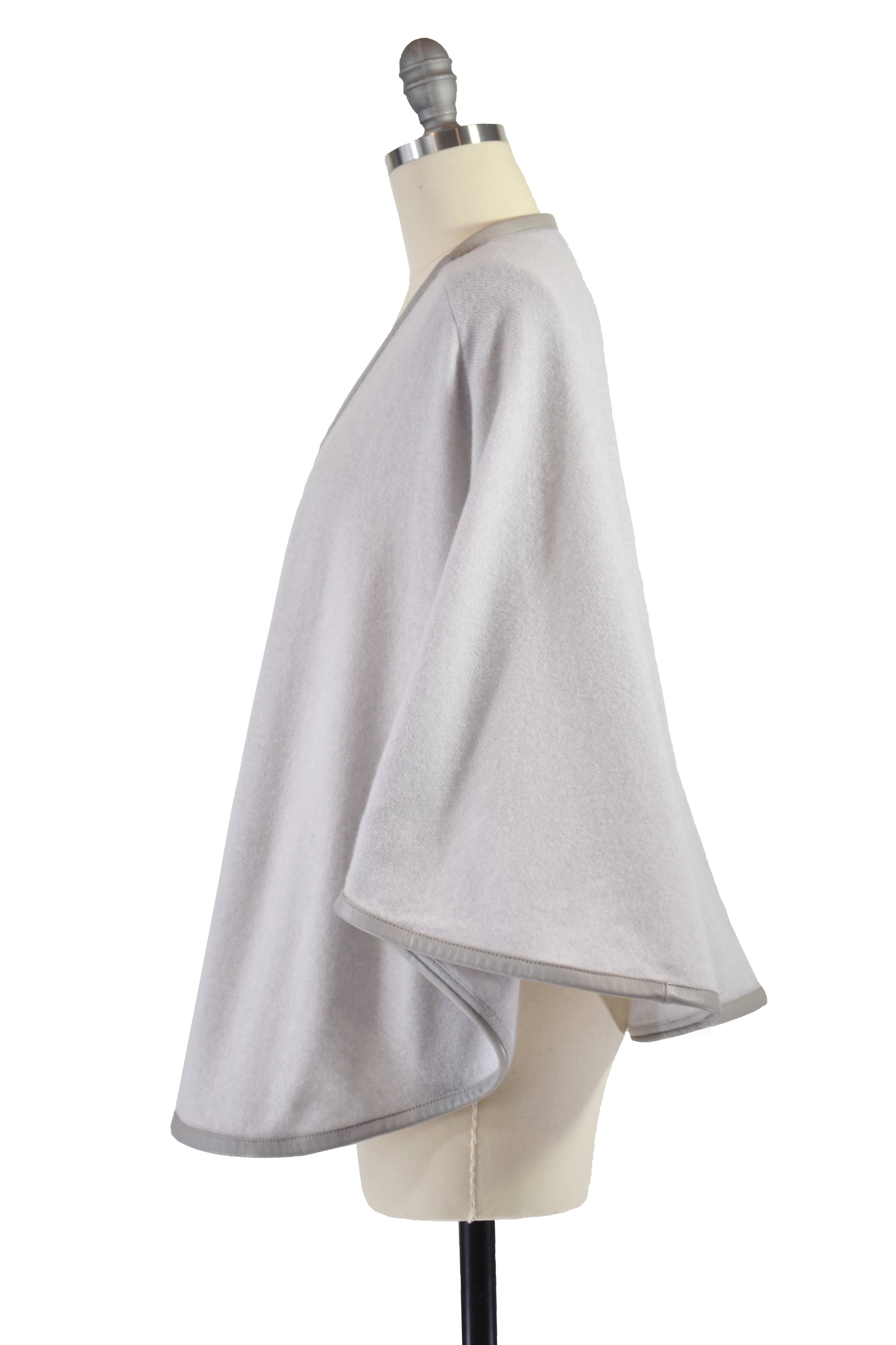 Cashmere Cape with Full Leather Trim in Dove Gray