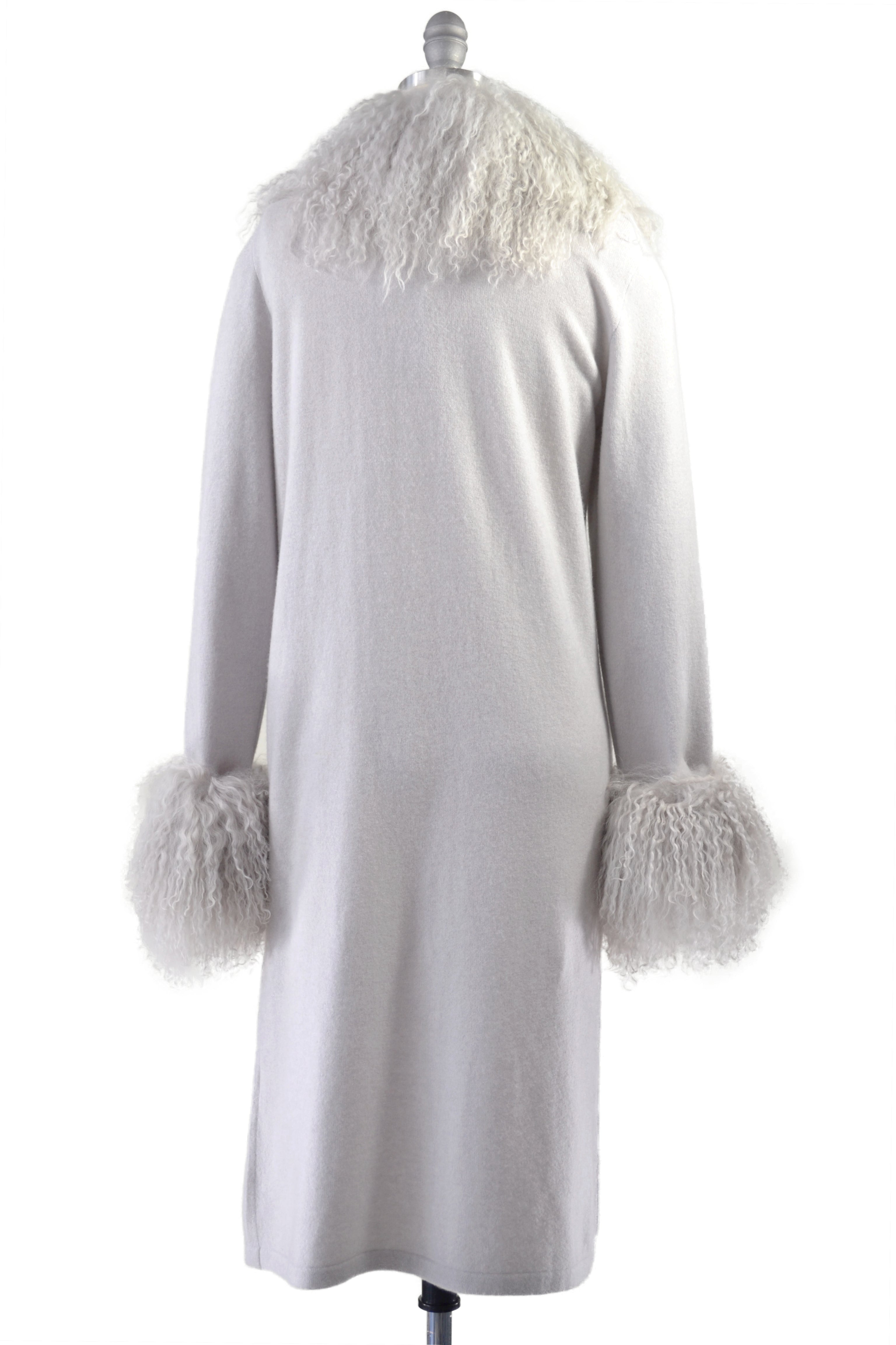 Cashmere Duster with Tibetan Sheep Fur Trim in Dove Gray