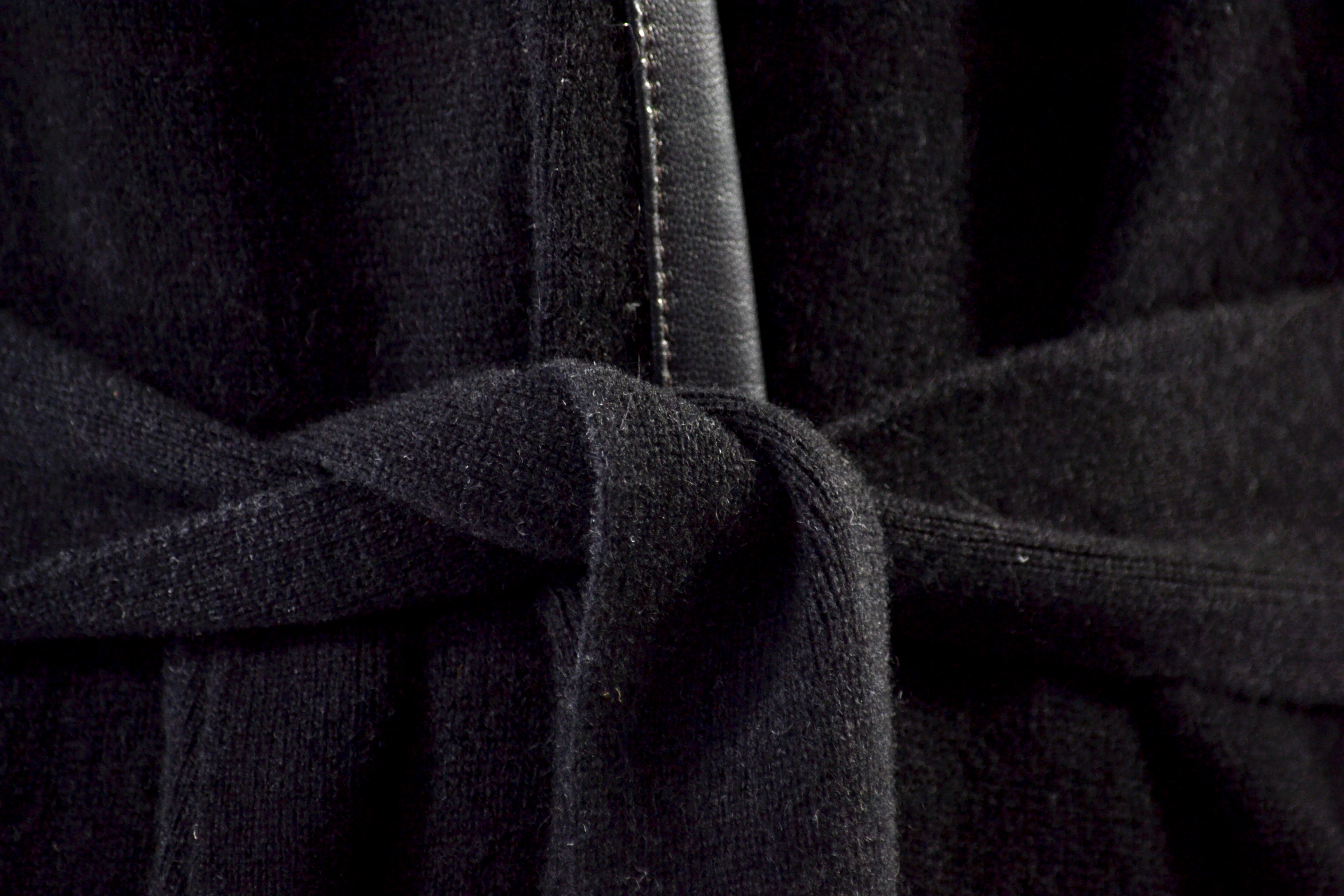 Cashmere Duster with Leather Trim in Black