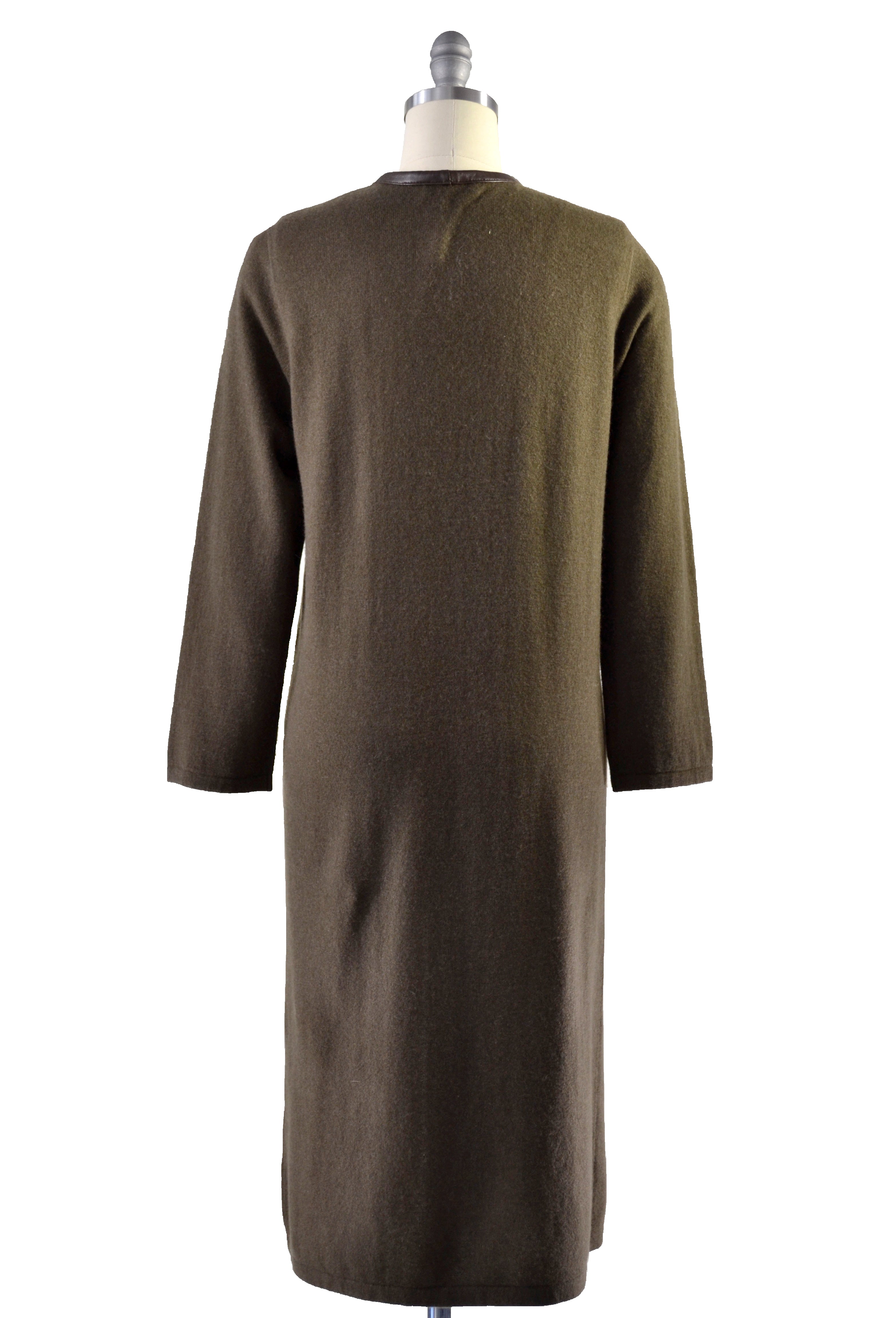 Cashmere Duster with Leather Trim in Hunter Green