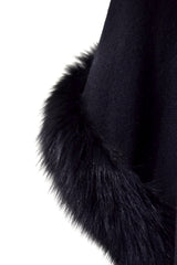 Cashmere Poncho with Fox Fur Trim on Cuff in Black