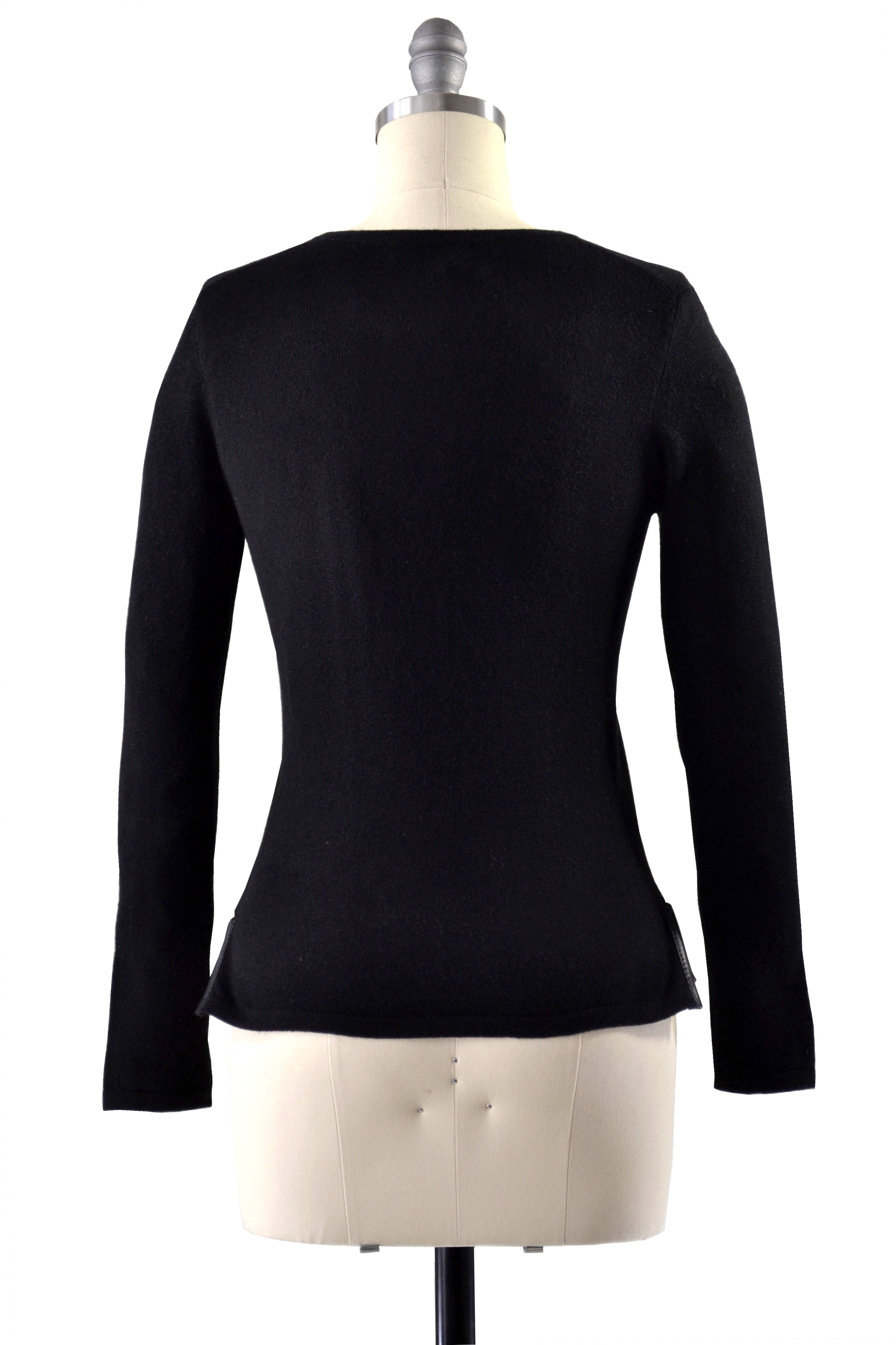 Cashmere Sweater with Leather Piping in Black