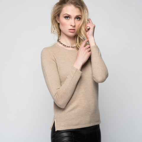 Cashmere Sweater with Leather Piping in Hunter Green