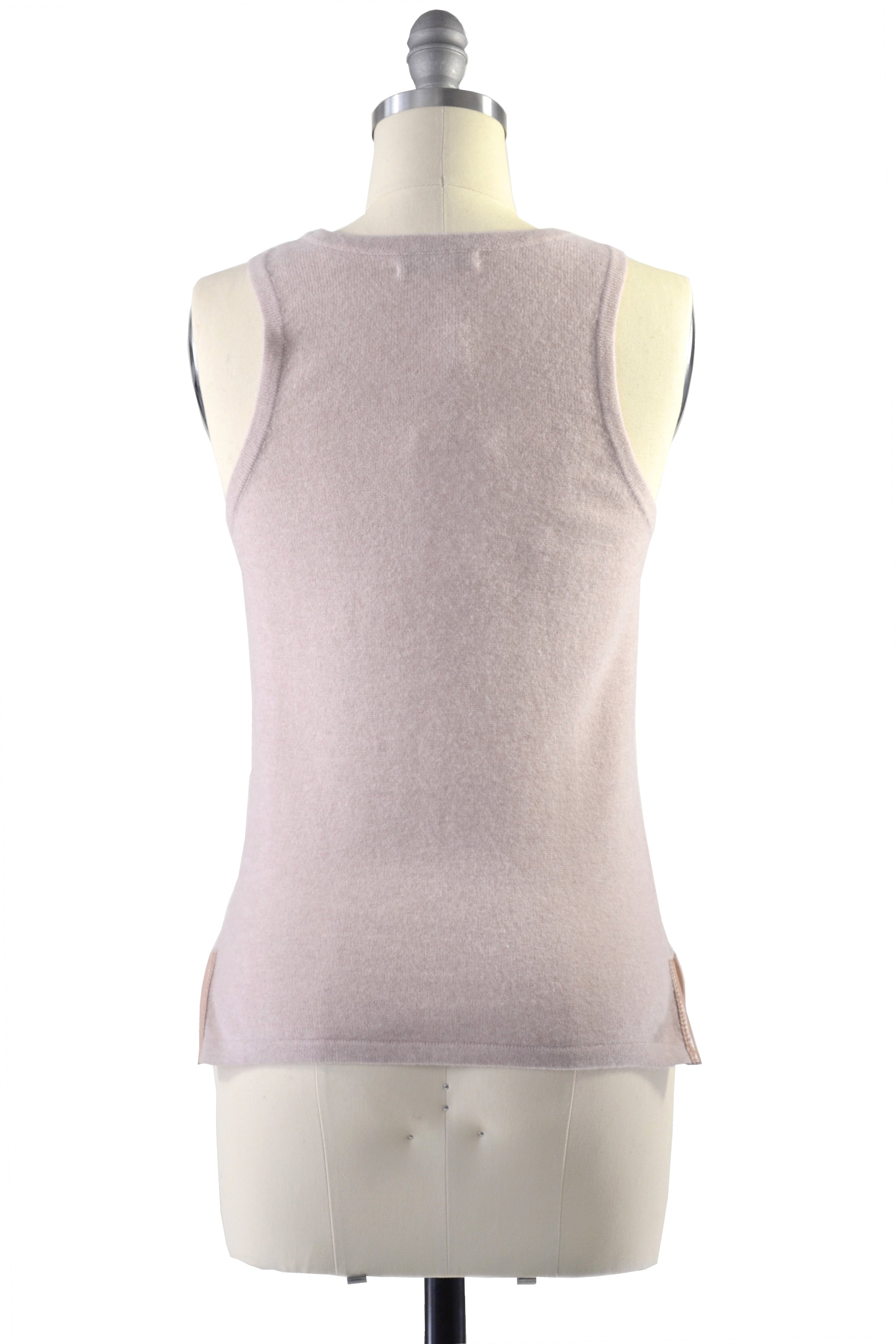 Cashmere Tank Top with Leather Piping in Blush