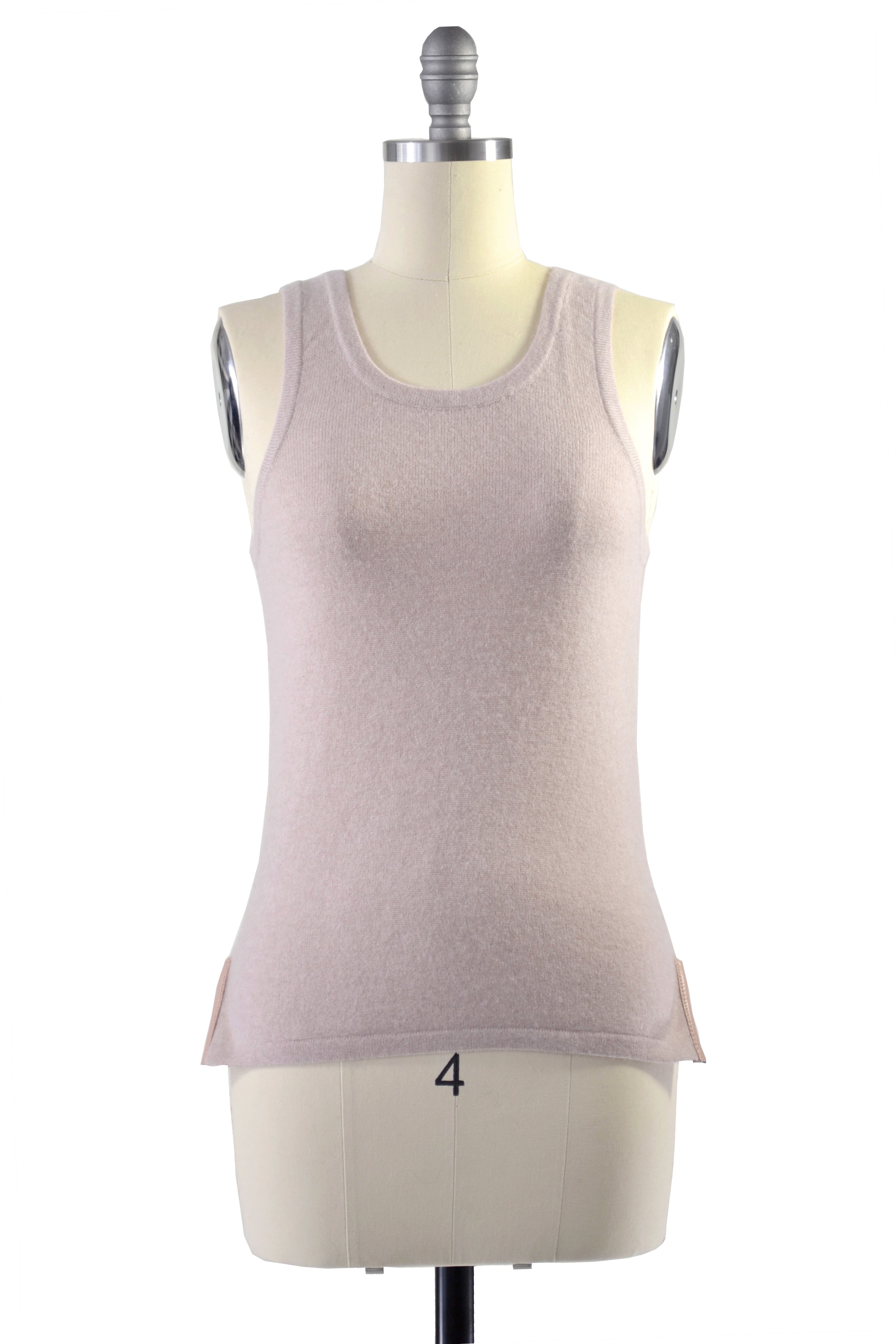 Cashmere Tank Top with Leather Piping in Blush