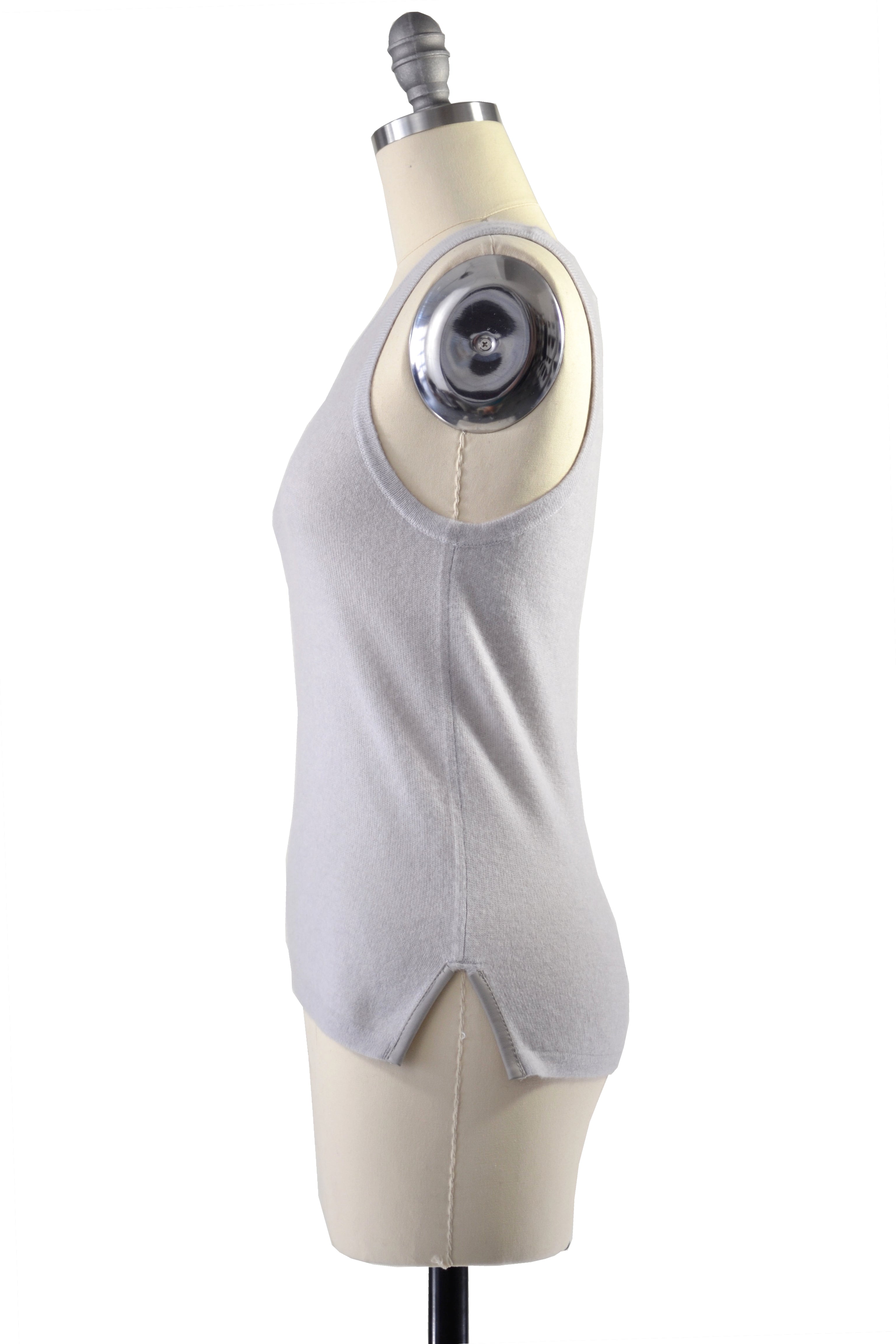 Cashmere Tank Top with Leather Piping in Dove Gray