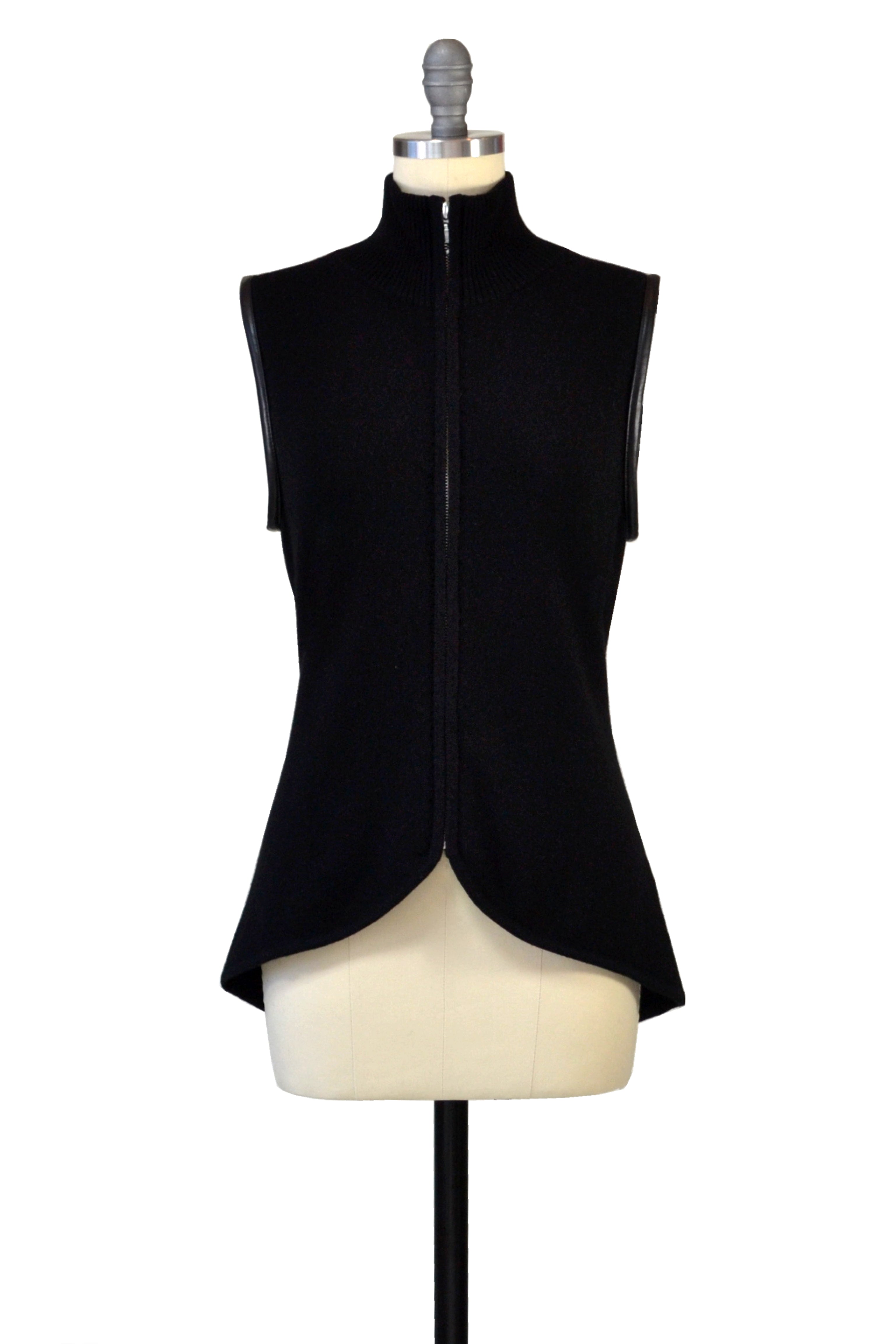 Cashmere Vest with Leather Piping in Black