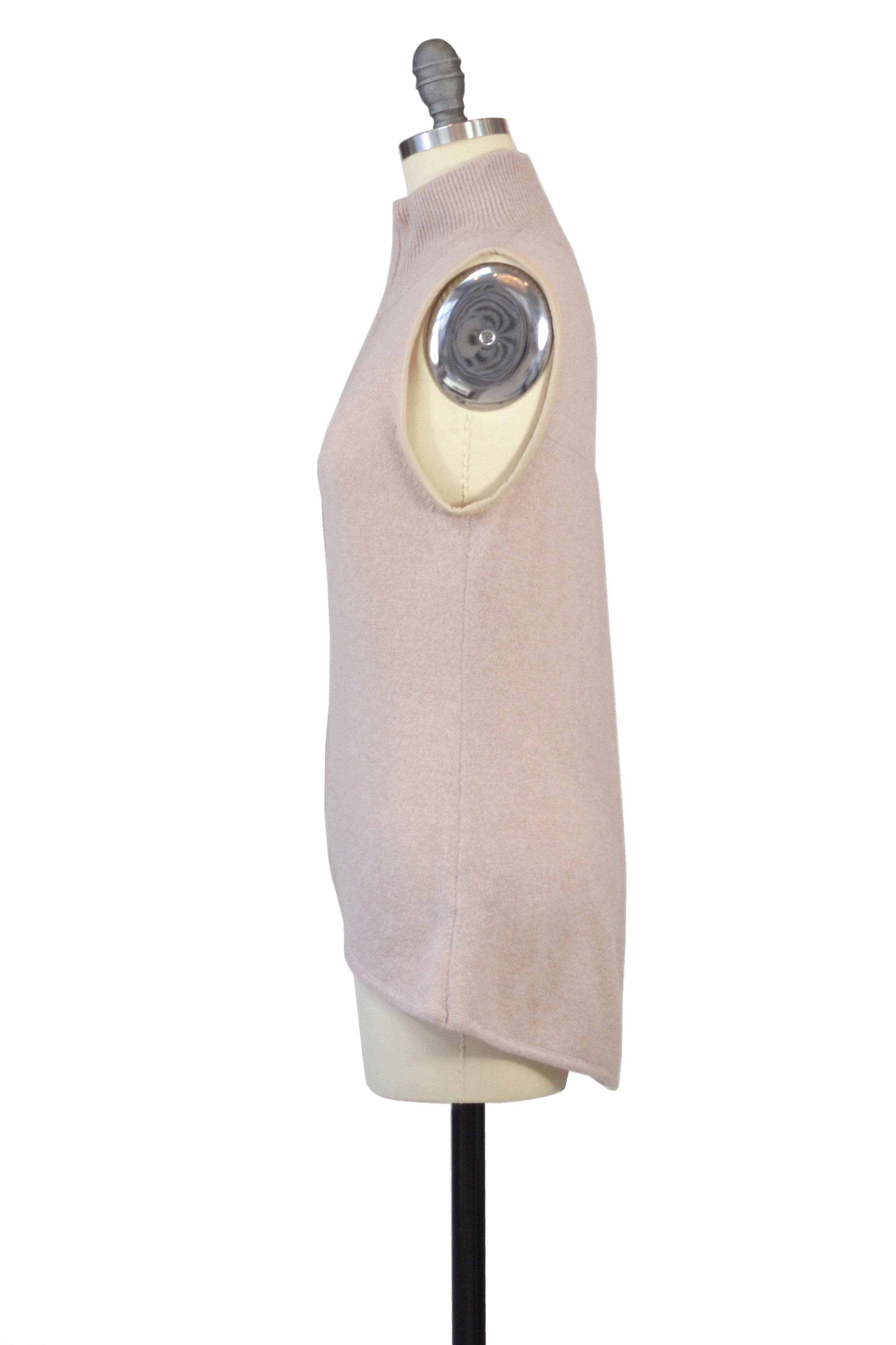 Cashmere Vest with Leather Piping in Blush