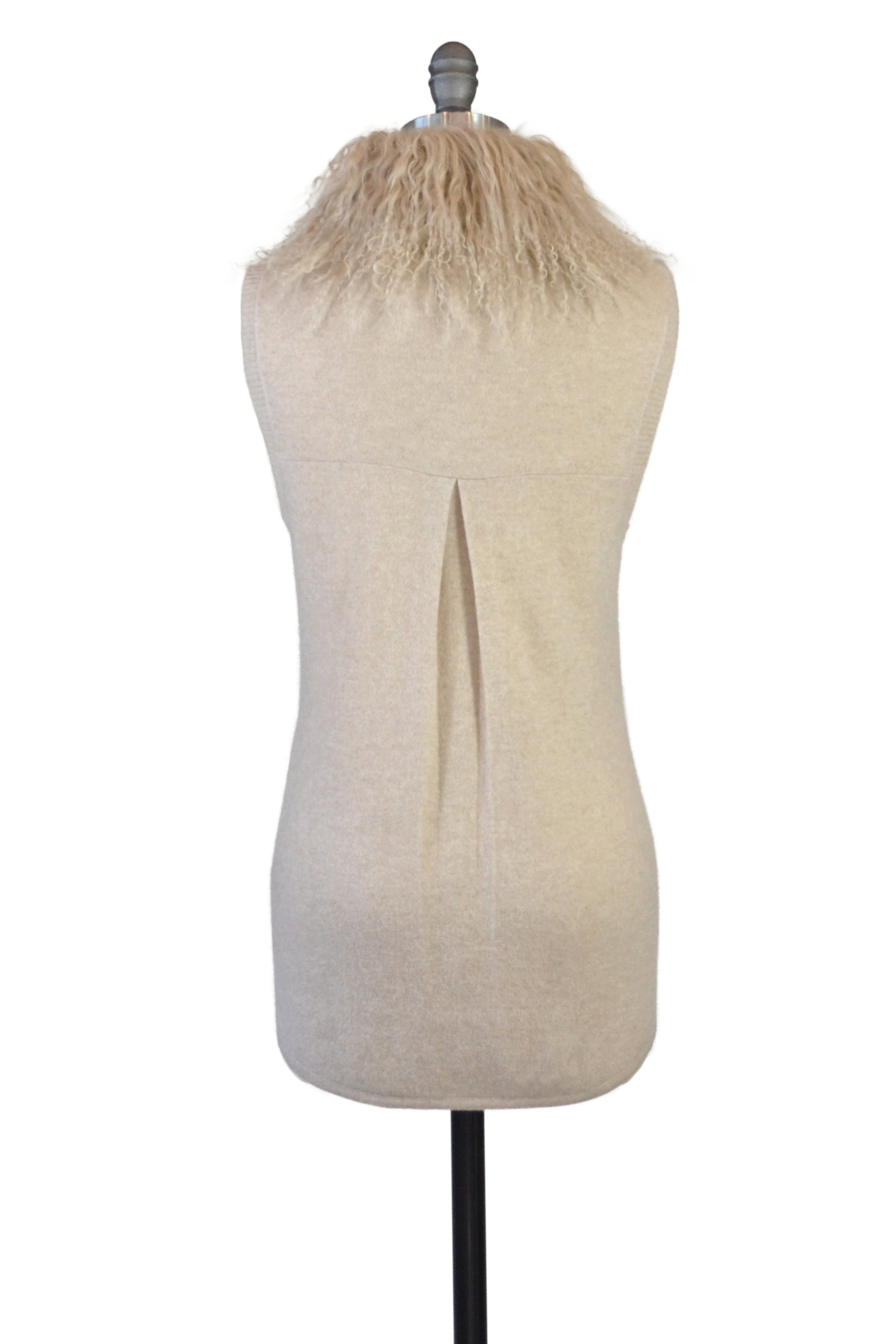 Cashmere Vest with Tibetan Sheep Collar In Oatmeal