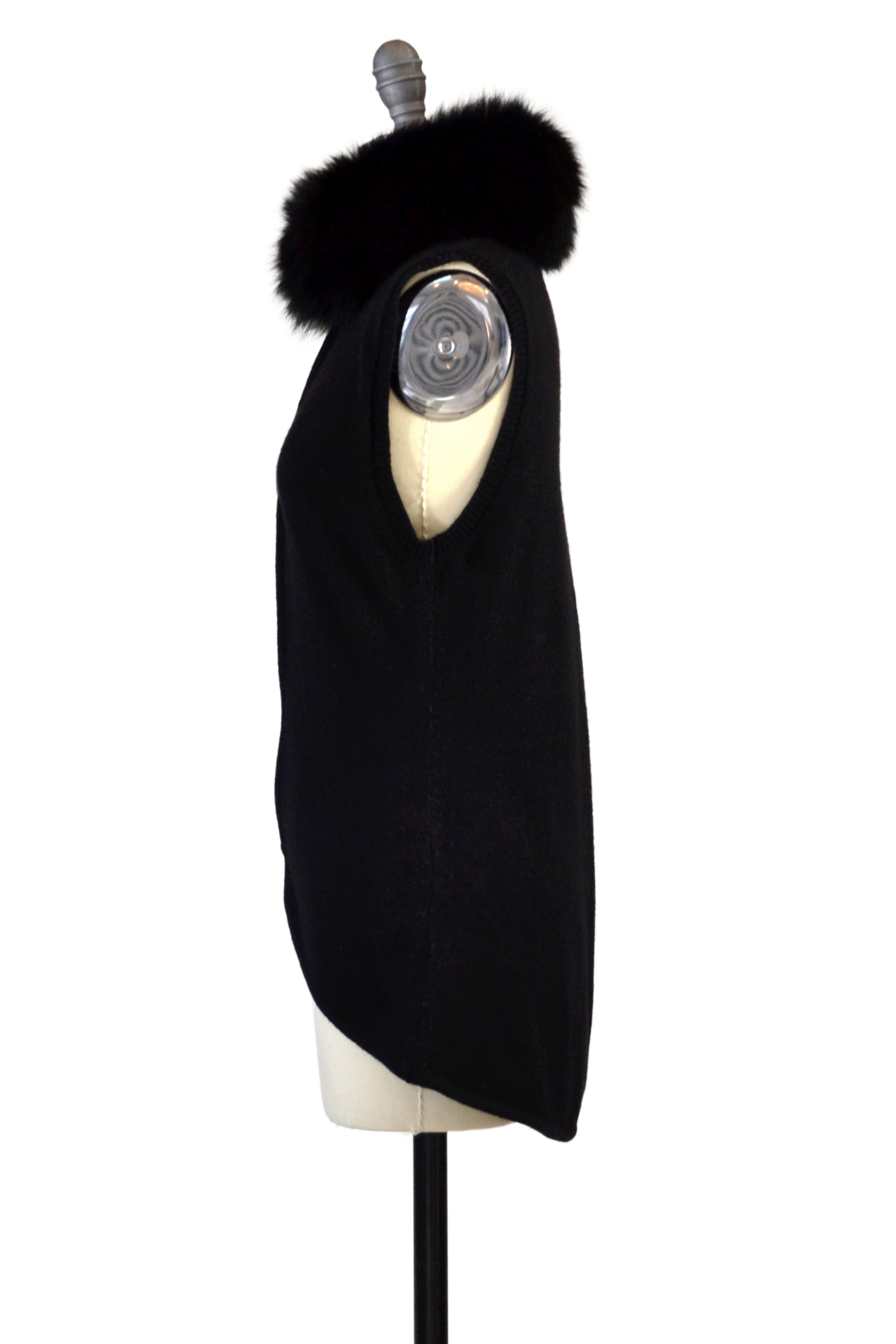 Cashmere Vest with Fox Fur Collar in Black