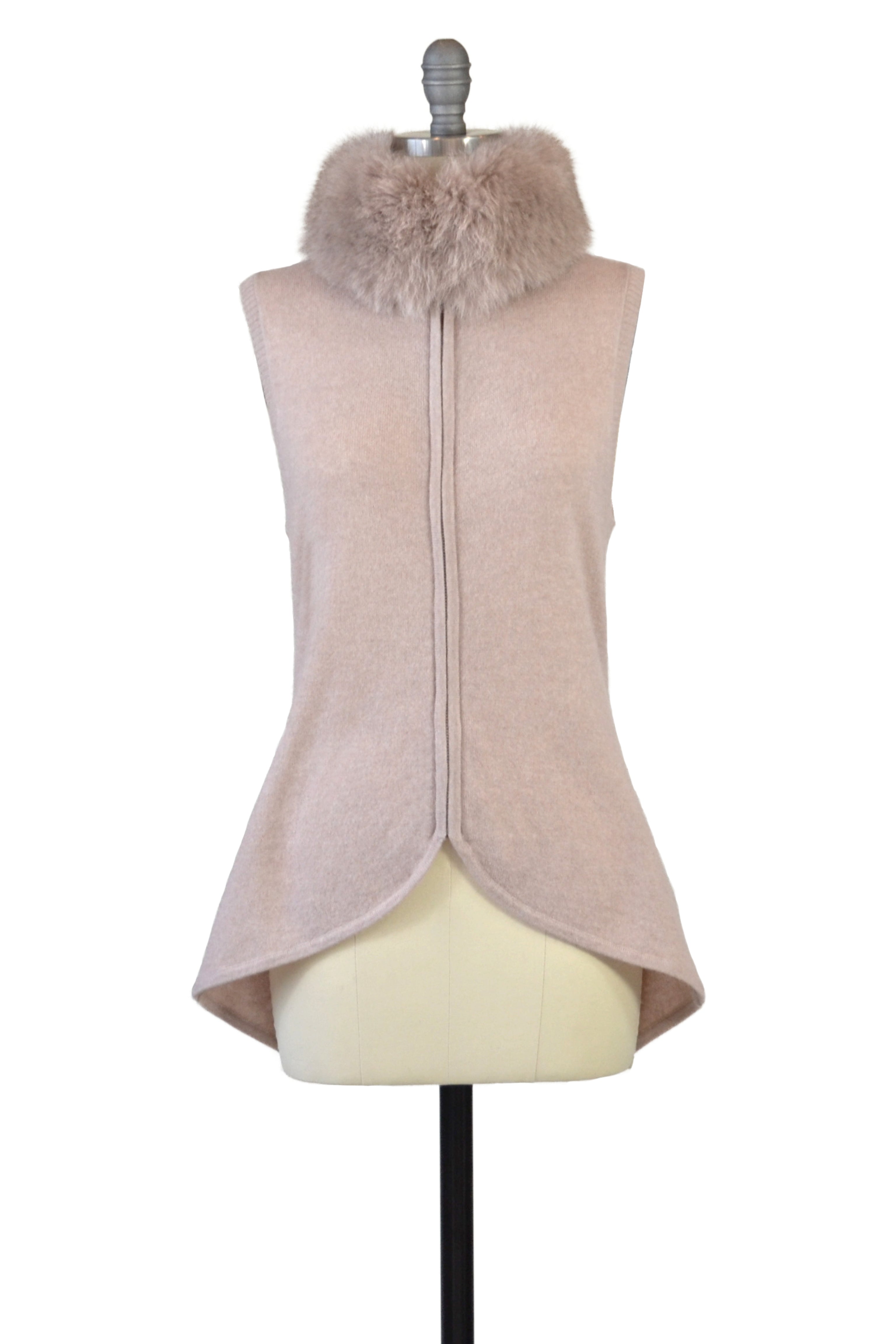 Cashmere Vest with Fox Fur Collar in Blush