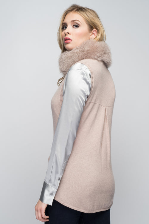 Cashmere Vest with Fox Fur Collar in Blush