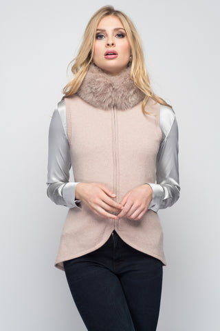 Cashmere Gilet/Vest with Fox Fur in Vanilla