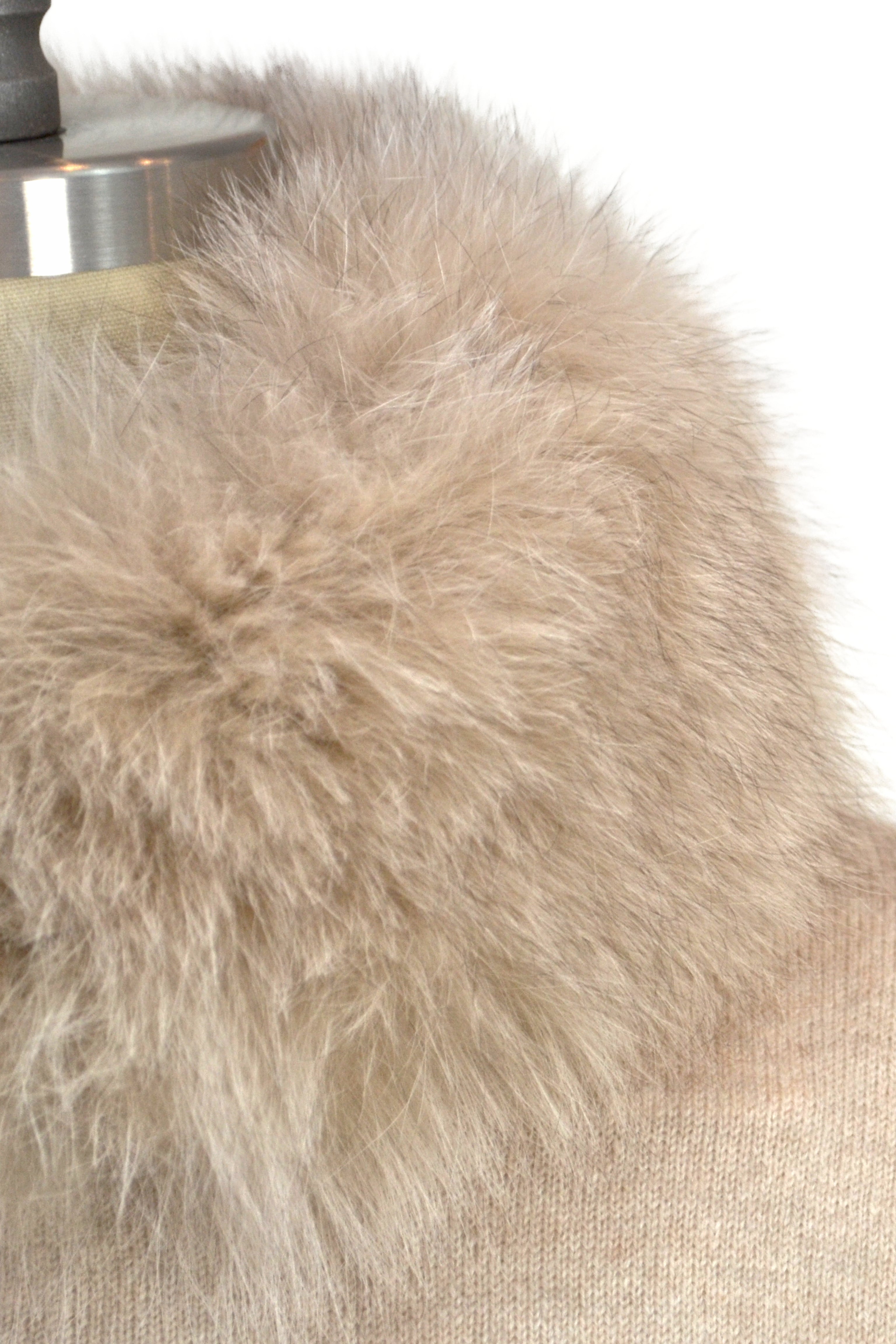Cashmere Vest with Fox Fur Collar in Oatmeal