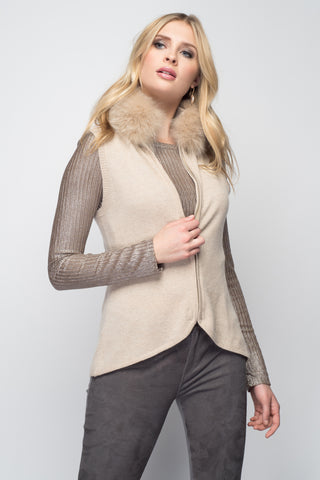 Pure Cashmere Vest in Chocolate Brown with Sheep Fur