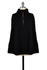 Cashmere Swing Poncho with Leather Trim in Black