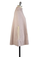 Cashmere Swing Poncho with Leather Trim in Blush