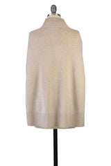 Cashmere Swing Poncho with Leather Trim in Oatmeal