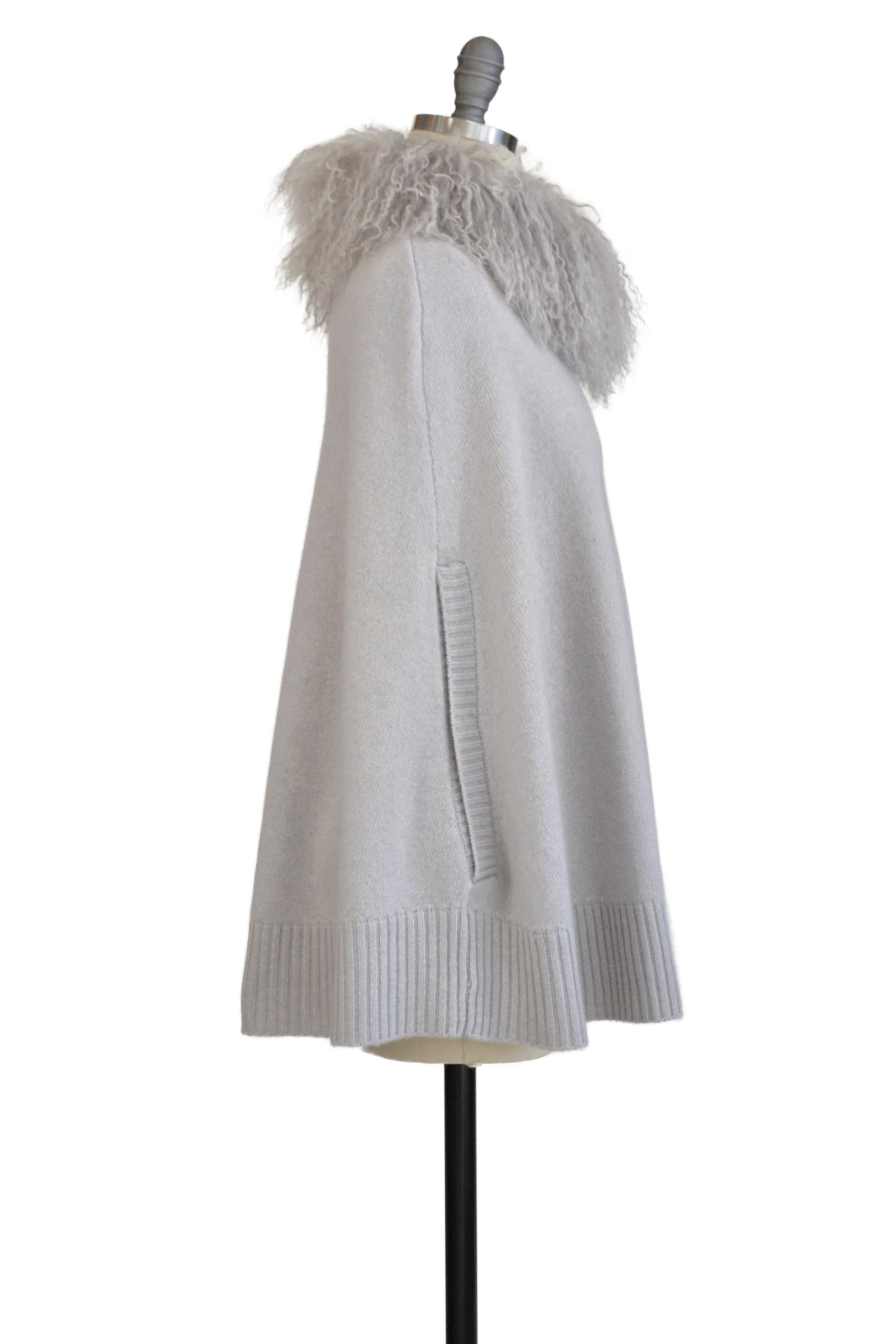 Cashmere Cape Cardigan with Tibetan Sheep Collar in Dove Gray