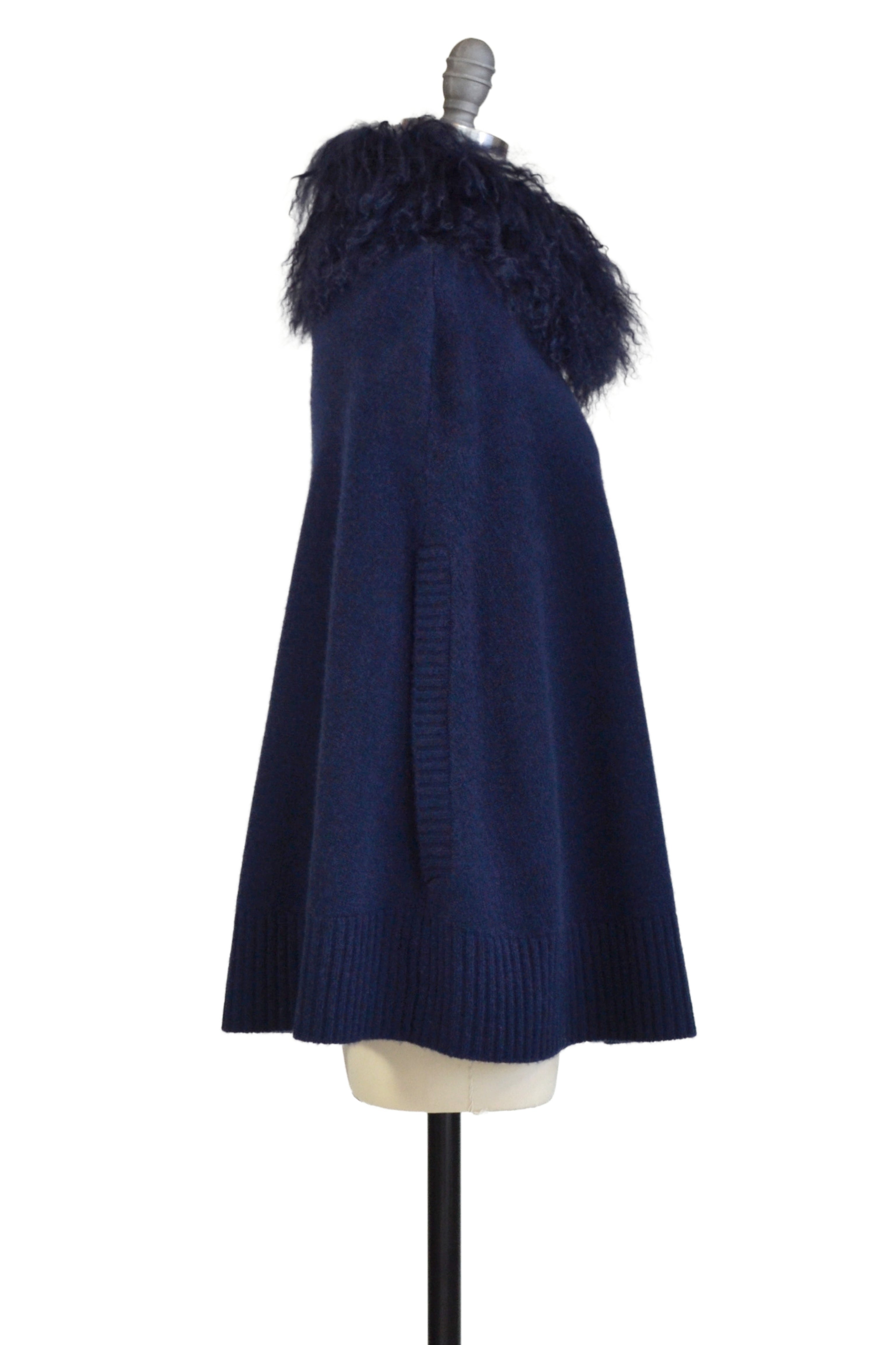 Cashmere Cape Cardigan with Tibetan Sheep Collar in Midnight Blue