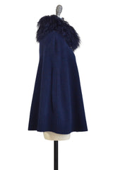 Cashmere Cape Cardigan with Tibetan Sheep Collar in Midnight Blue
