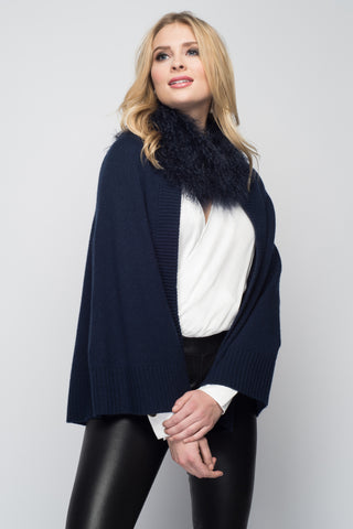 Cashmere Duster with Leather Trim in Shell