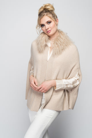 Cashmere Bolero with Leather Piping in Blush
