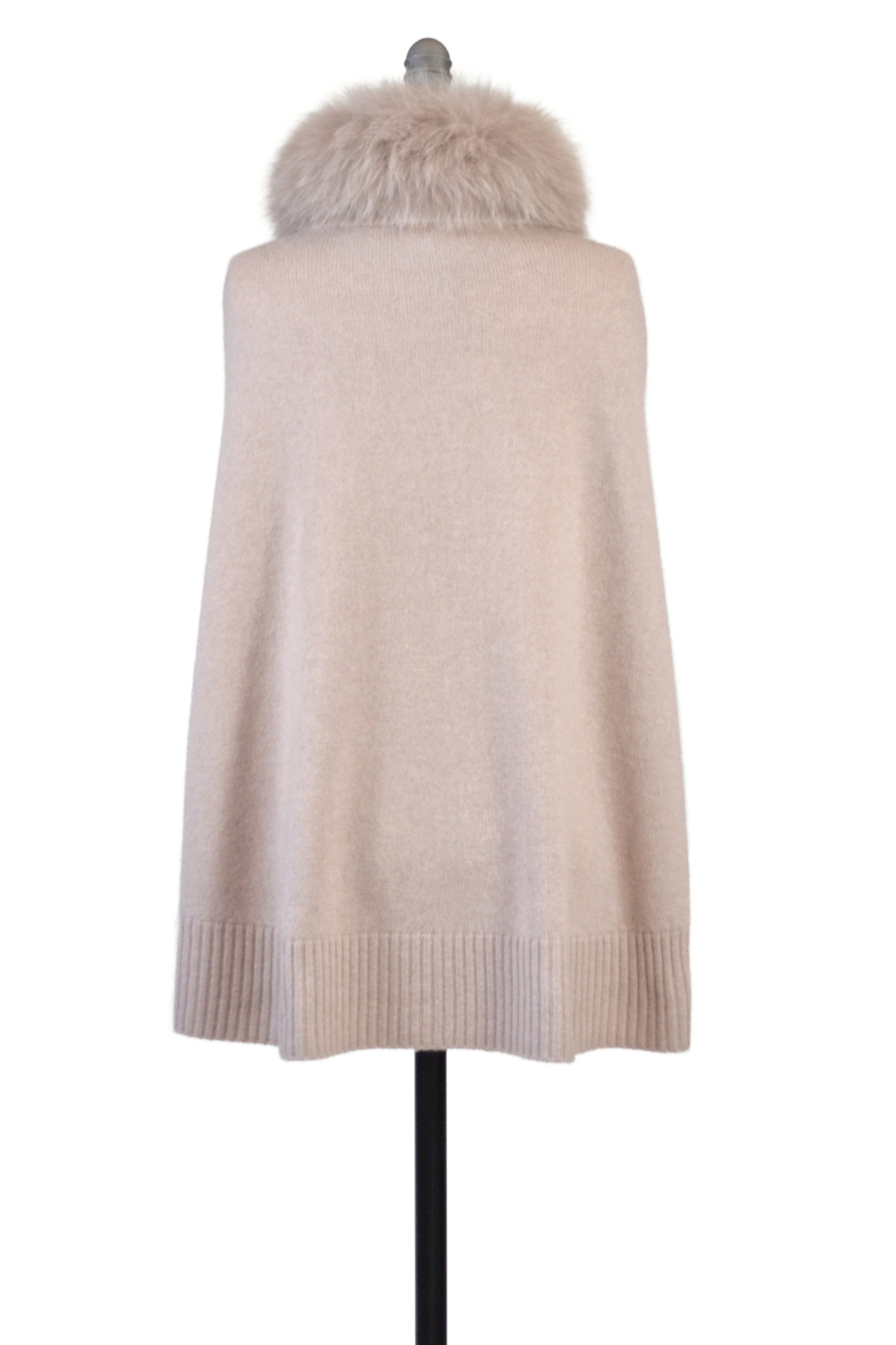 Cashmere Swing Cape Cardigan with Fox Collar in Blush