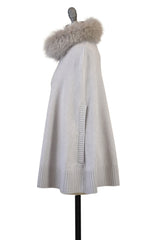 Cashmere Swing Cape Cardigan with Fox Collar in Dove Gray