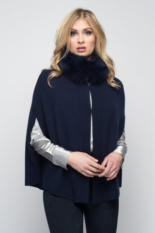 Cashmere Swing Cape Cardigan with Fox Collar in Oatmeal