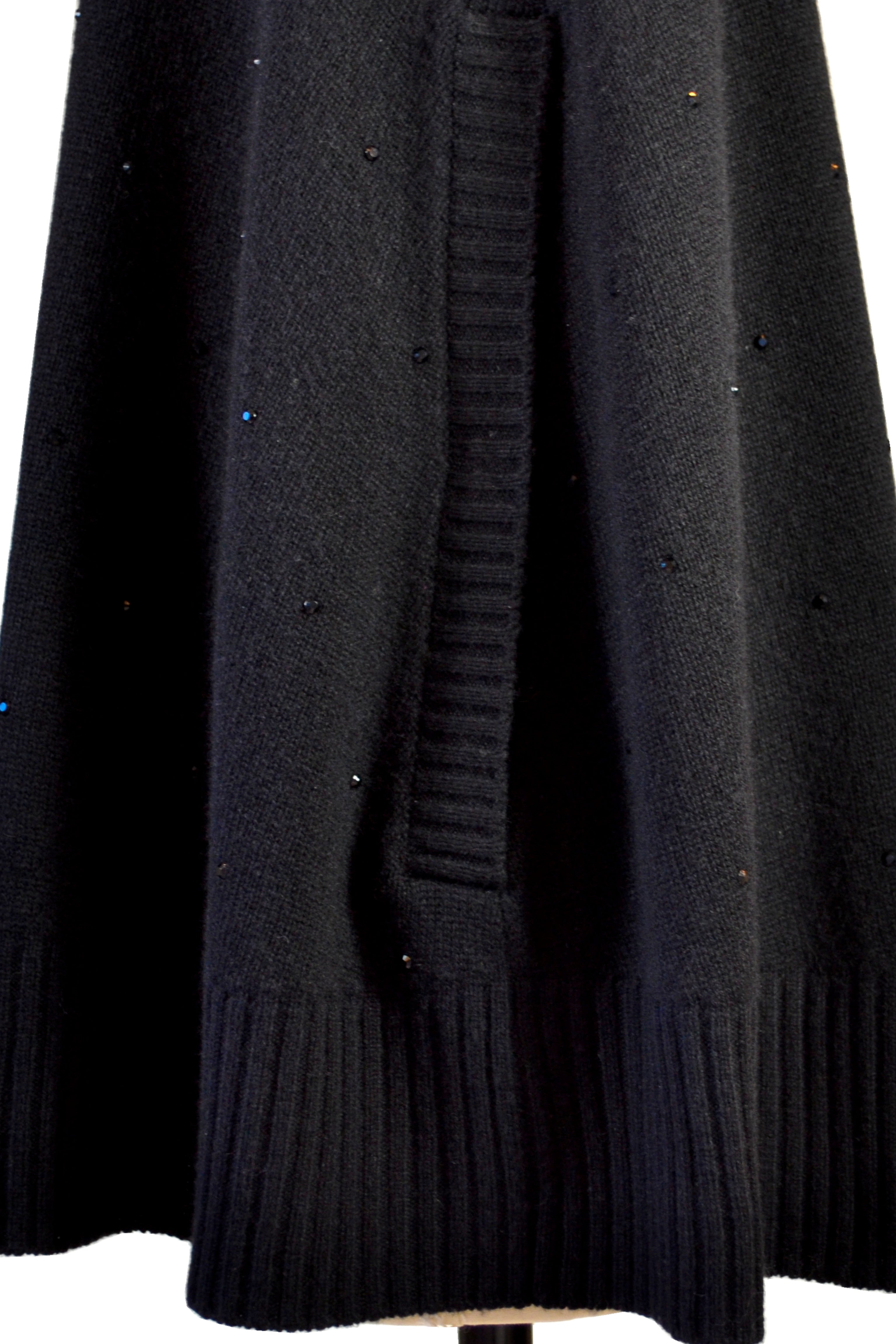 Cashmere Swing Poncho with Fox & Crystals in Black