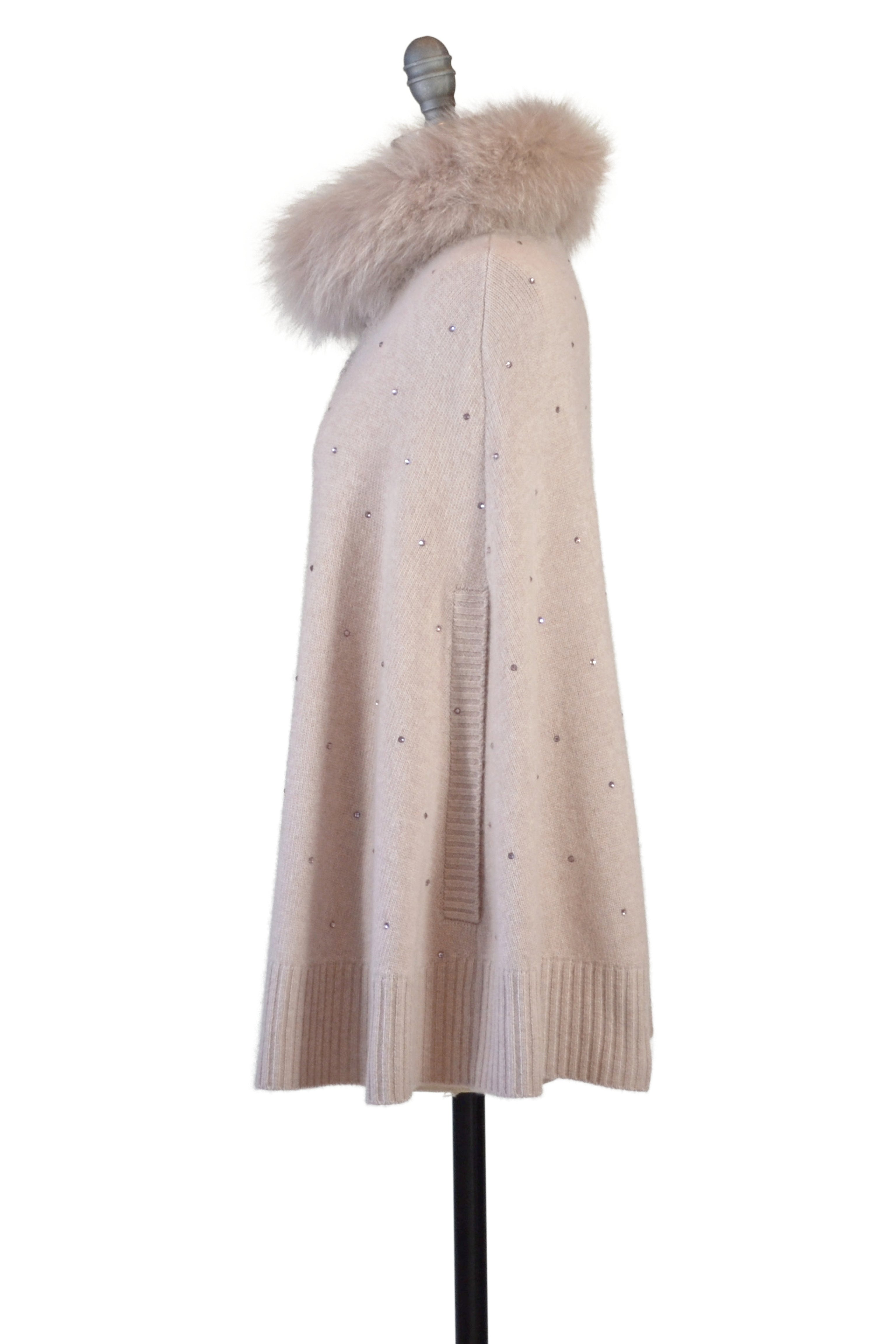 Cashmere Swing Poncho with Fox & Crystals in Blush