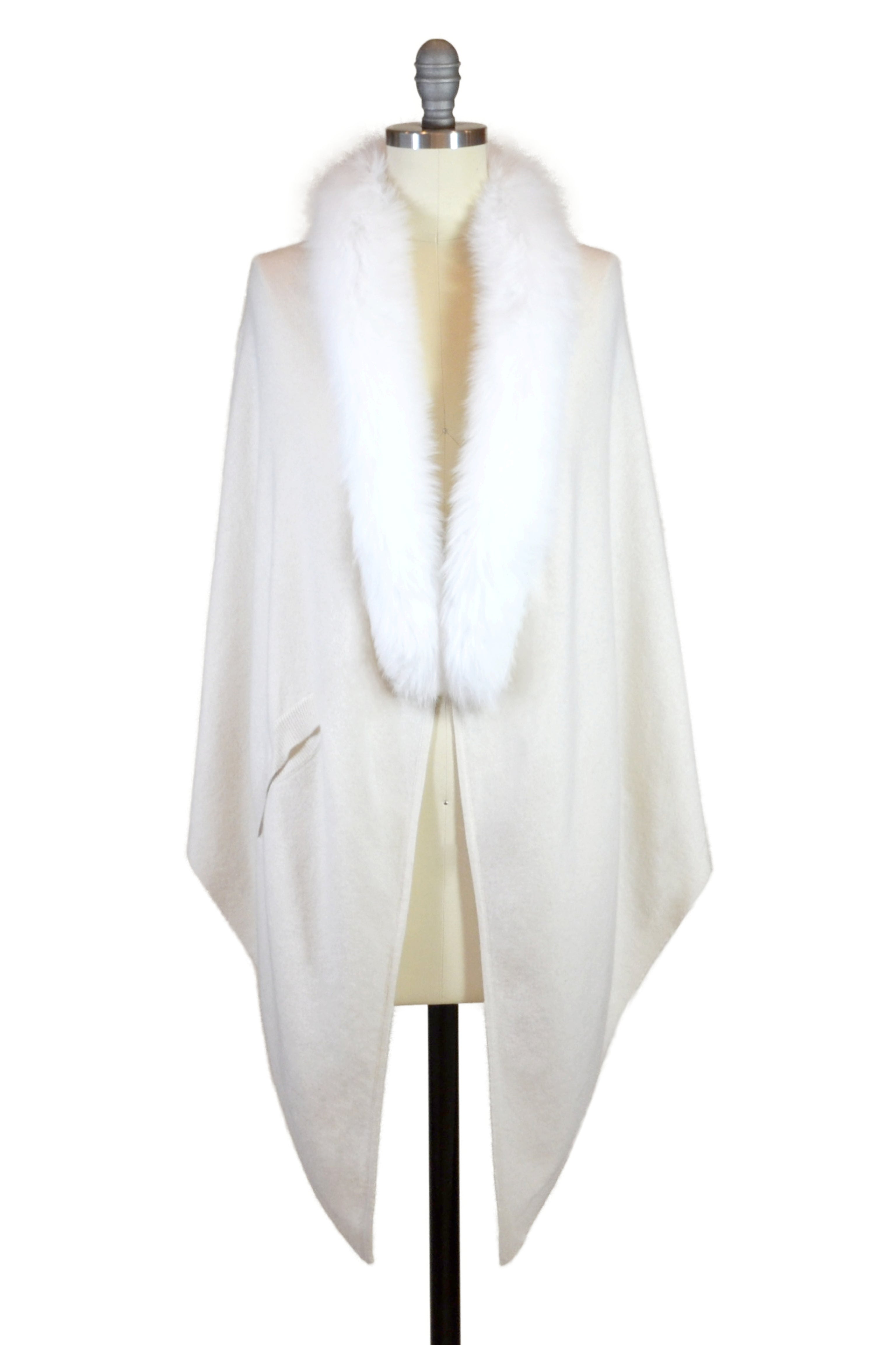 Ivory Cashmere Cape With White Fox Fur Trim