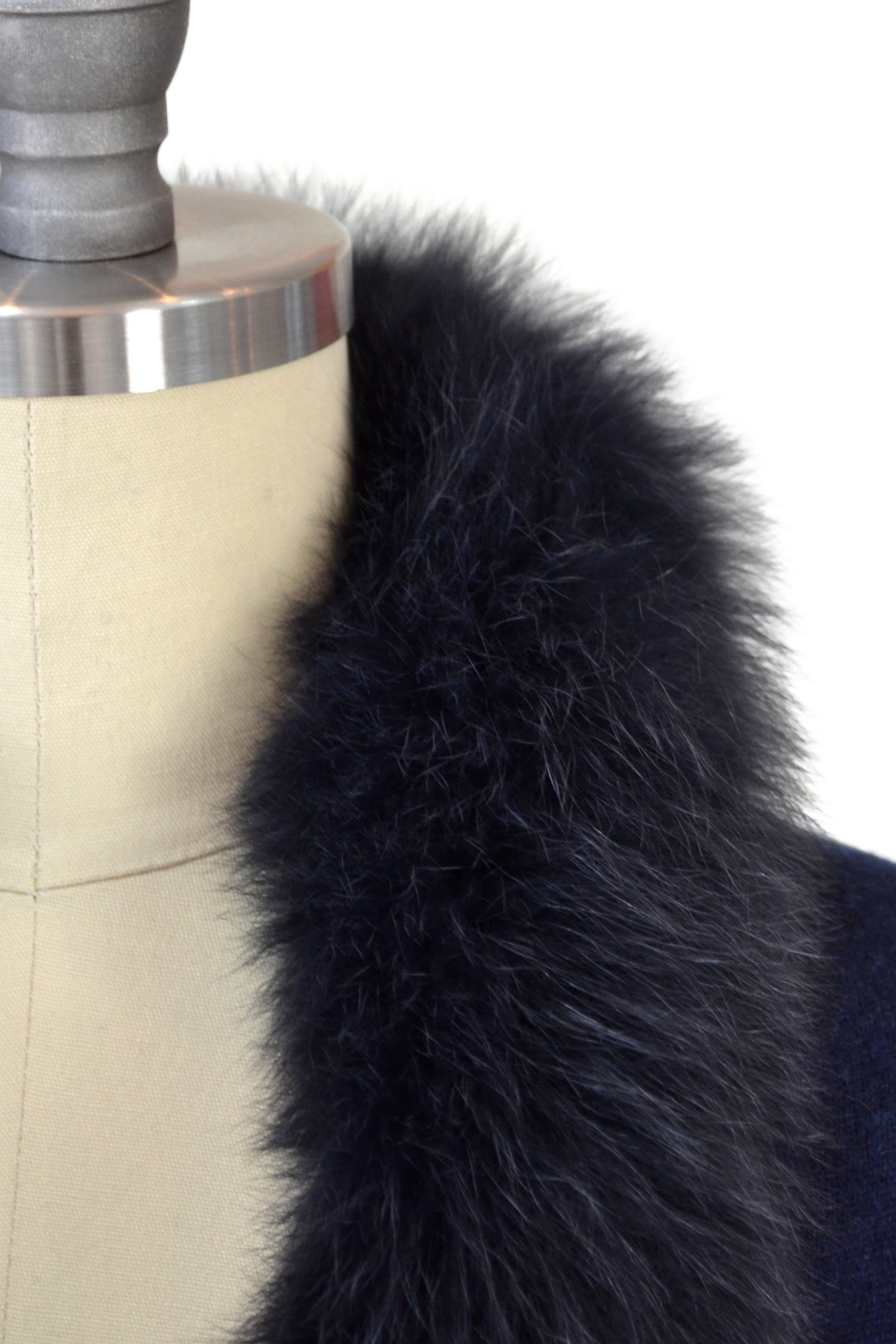 Cashmere Stole with Front Fox Fur Trim in Midnight Blue