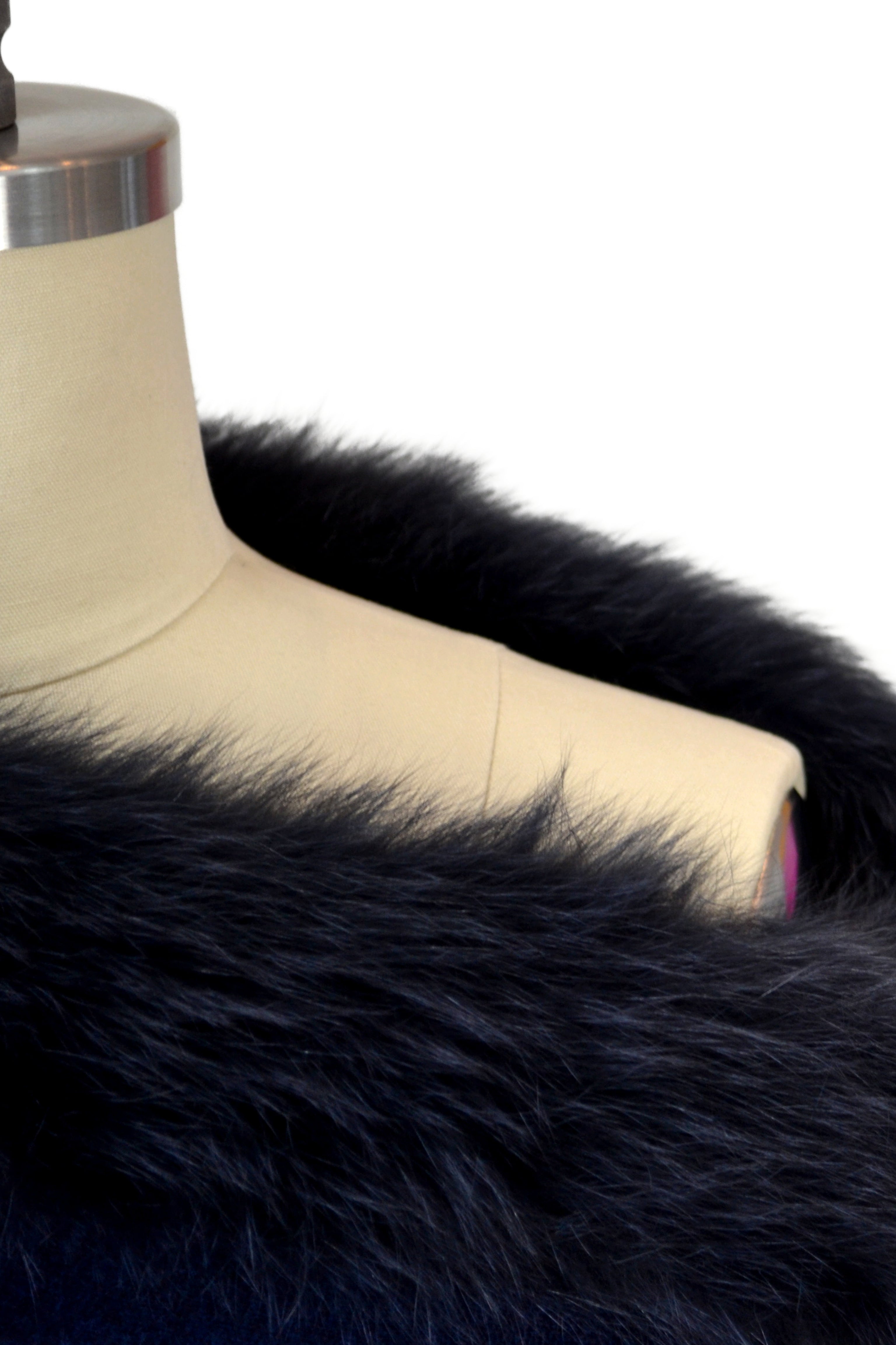 Cashmere Stole with Front Fox Fur Trim in Midnight Blue