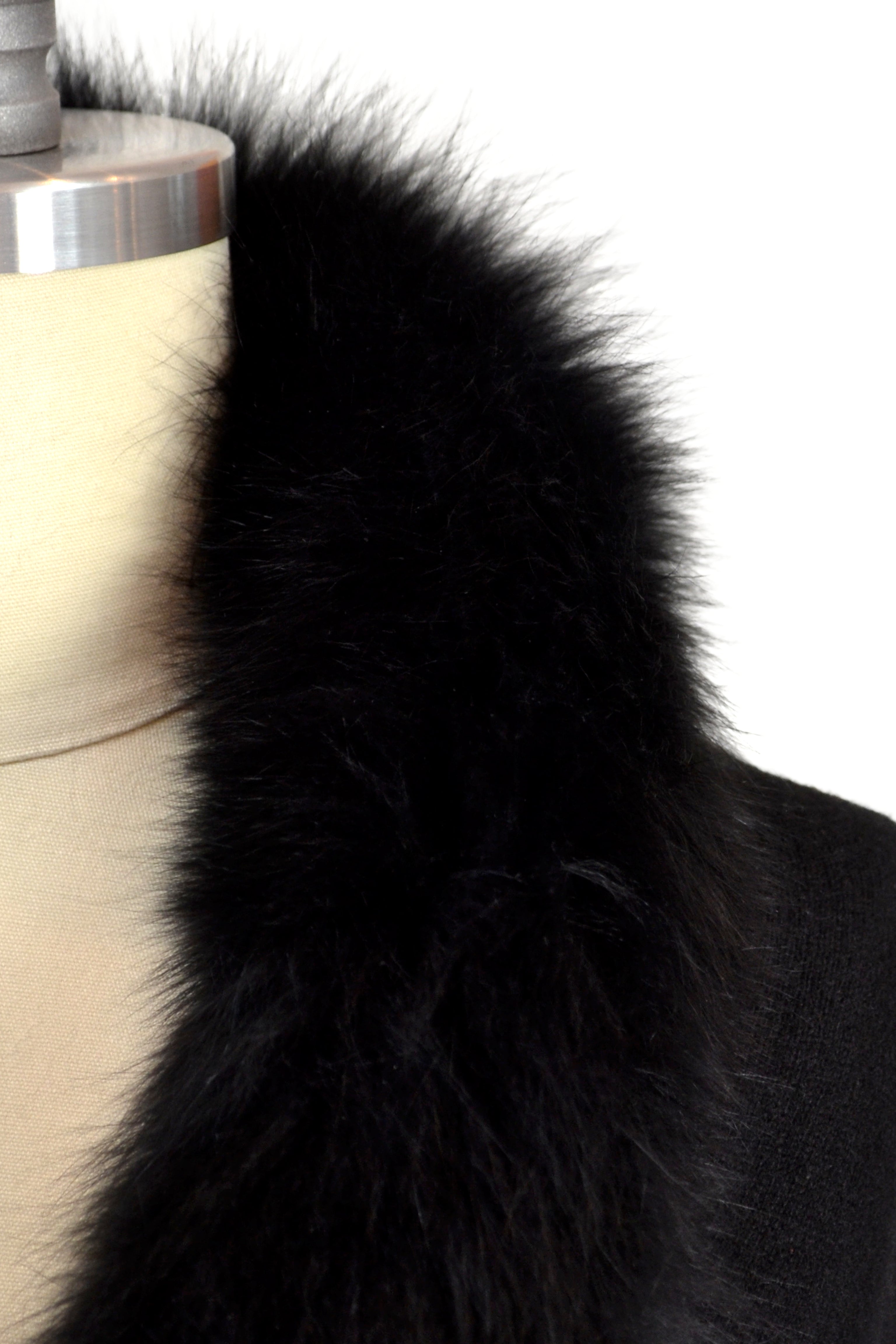 Cashmere Stole with Full Fox Fur Trim in Black